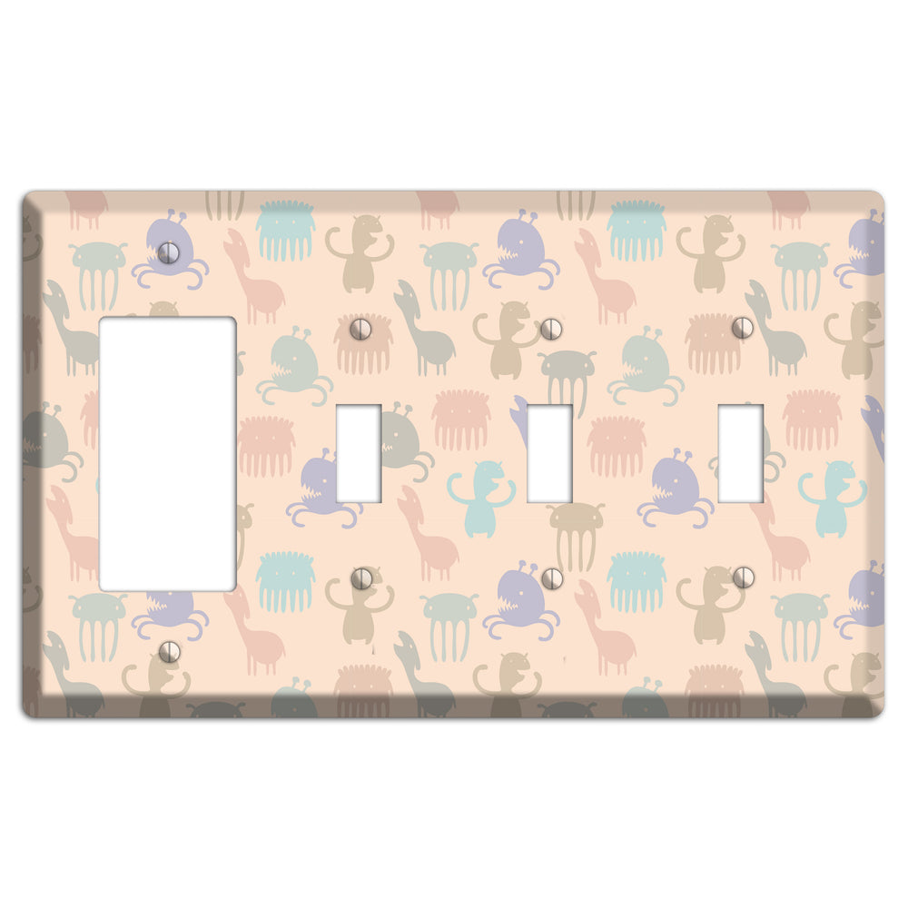 Green Grunge Floral Contour Rocker / 3 Toggle Wallplate