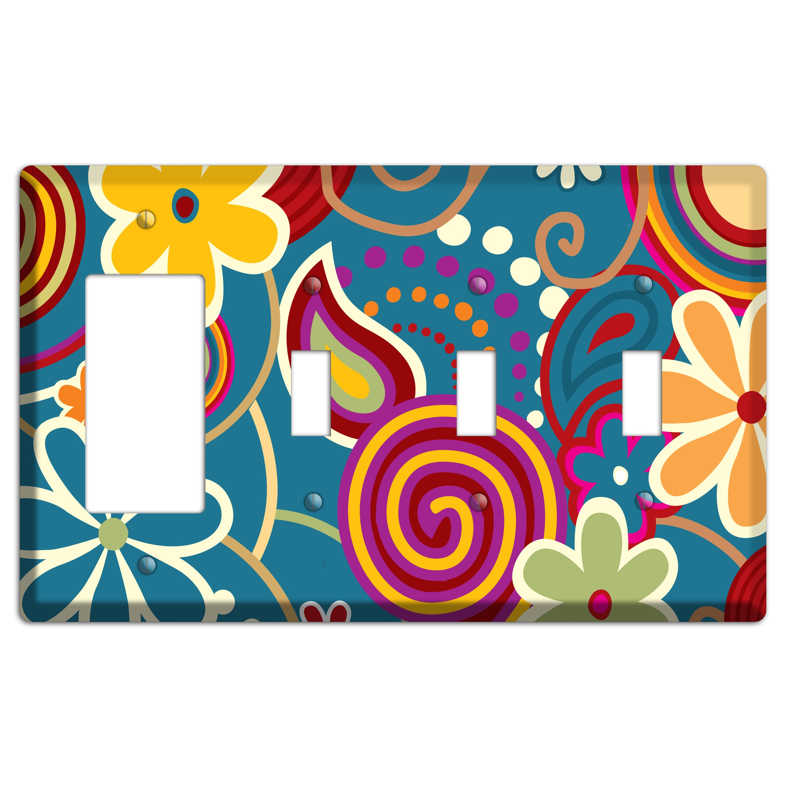 Bold Blue Flowers Rocker / 3 Toggle Wallplate