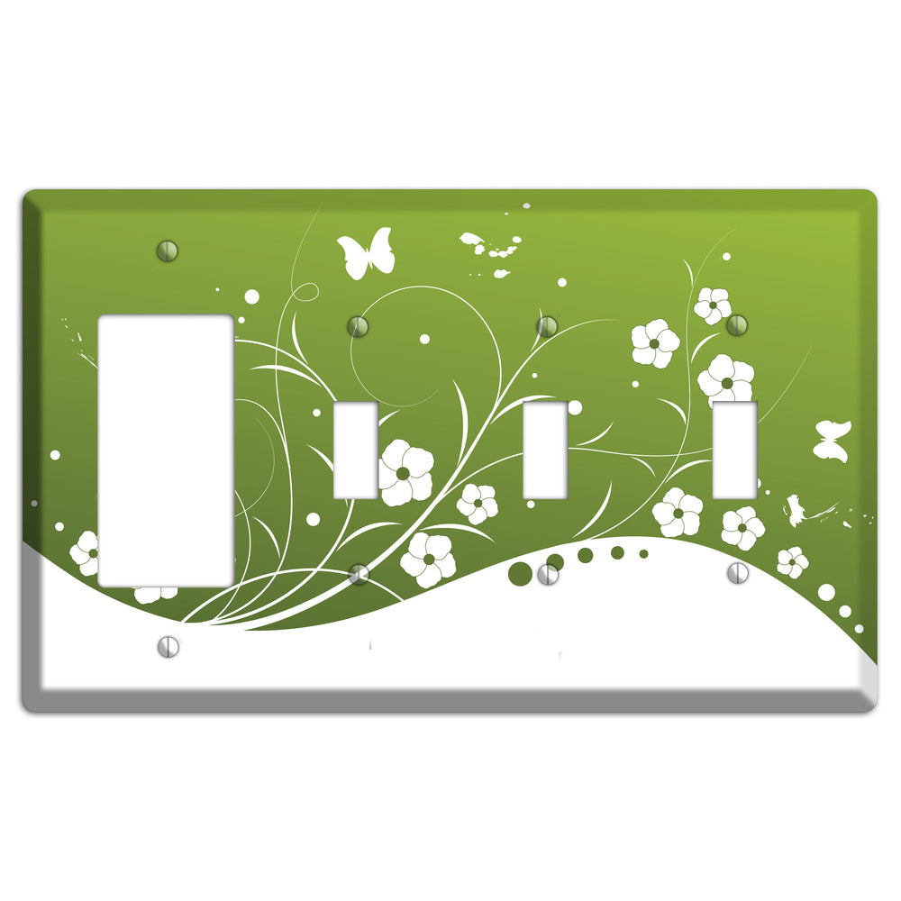 Green Floral Sprig Rocker / 3 Toggle Wallplate