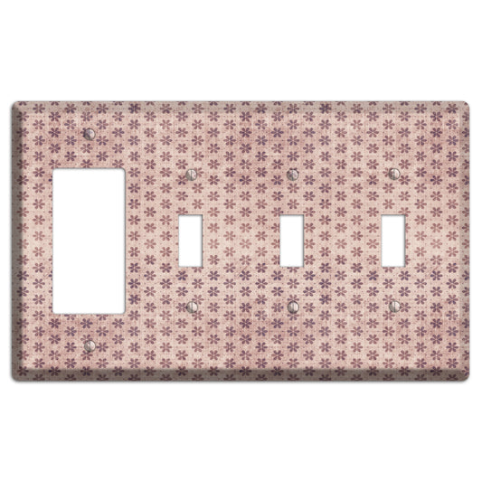 Dusty Pink Grunge Floral Contour Rocker / 3 Toggle Wallplate