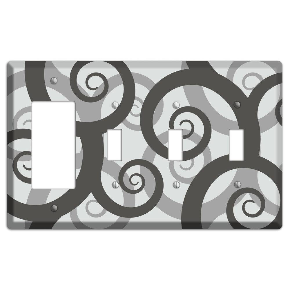 Grey with Black Large Swirl Rocker / 3 Toggle Wallplate