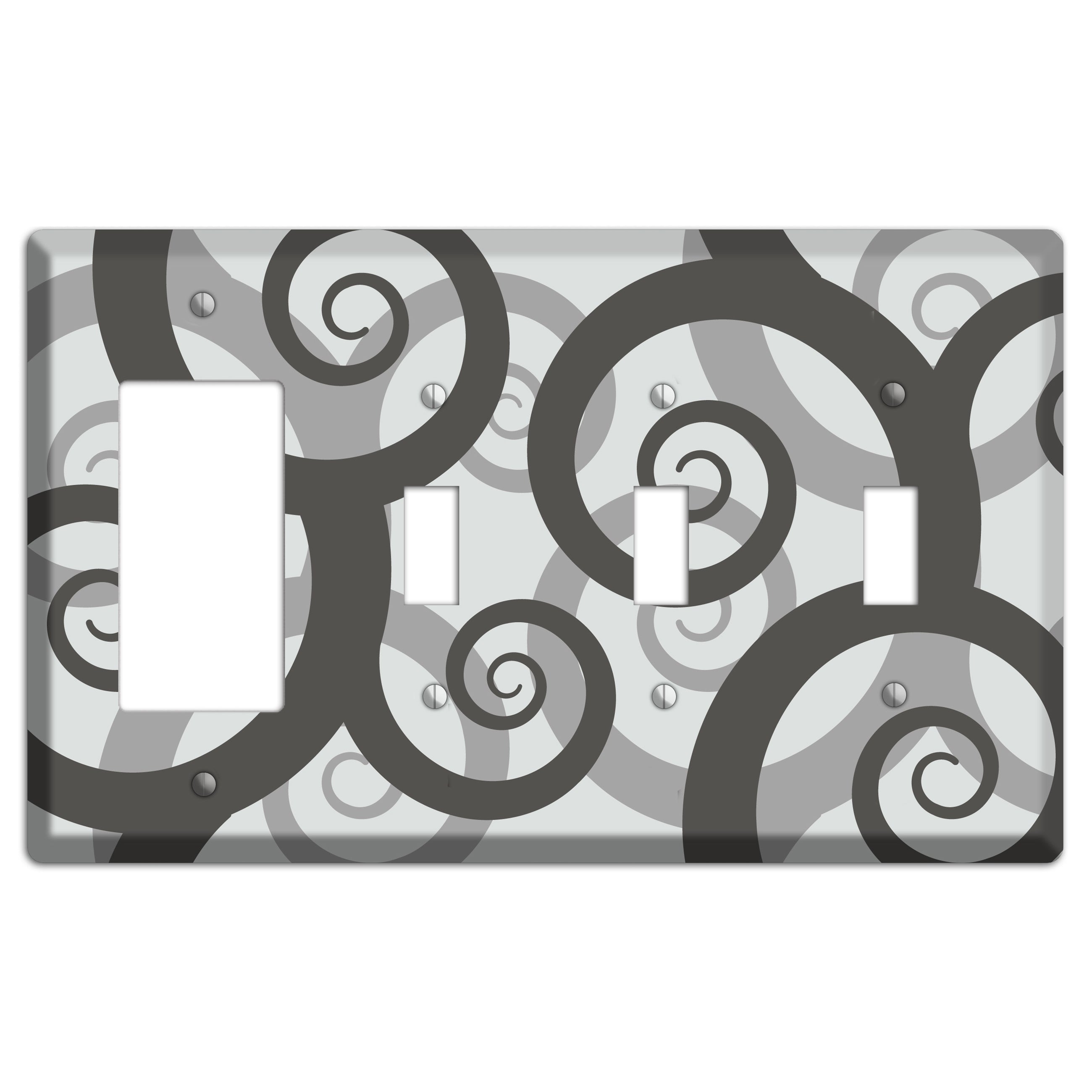Grey with Black Large Swirl Rocker / 3 Toggle Wallplate