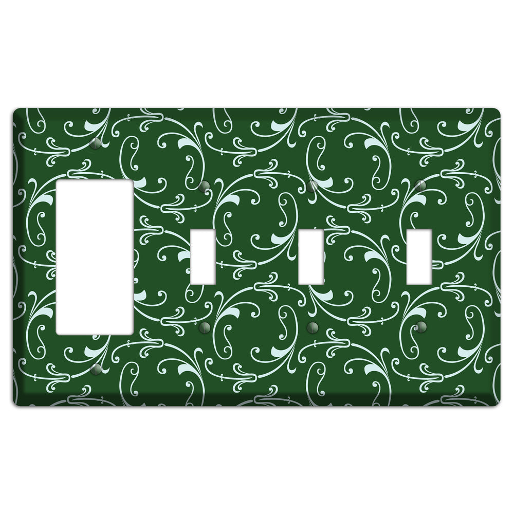 Green Victorian Sprig Rocker / 3 Toggle Wallplate