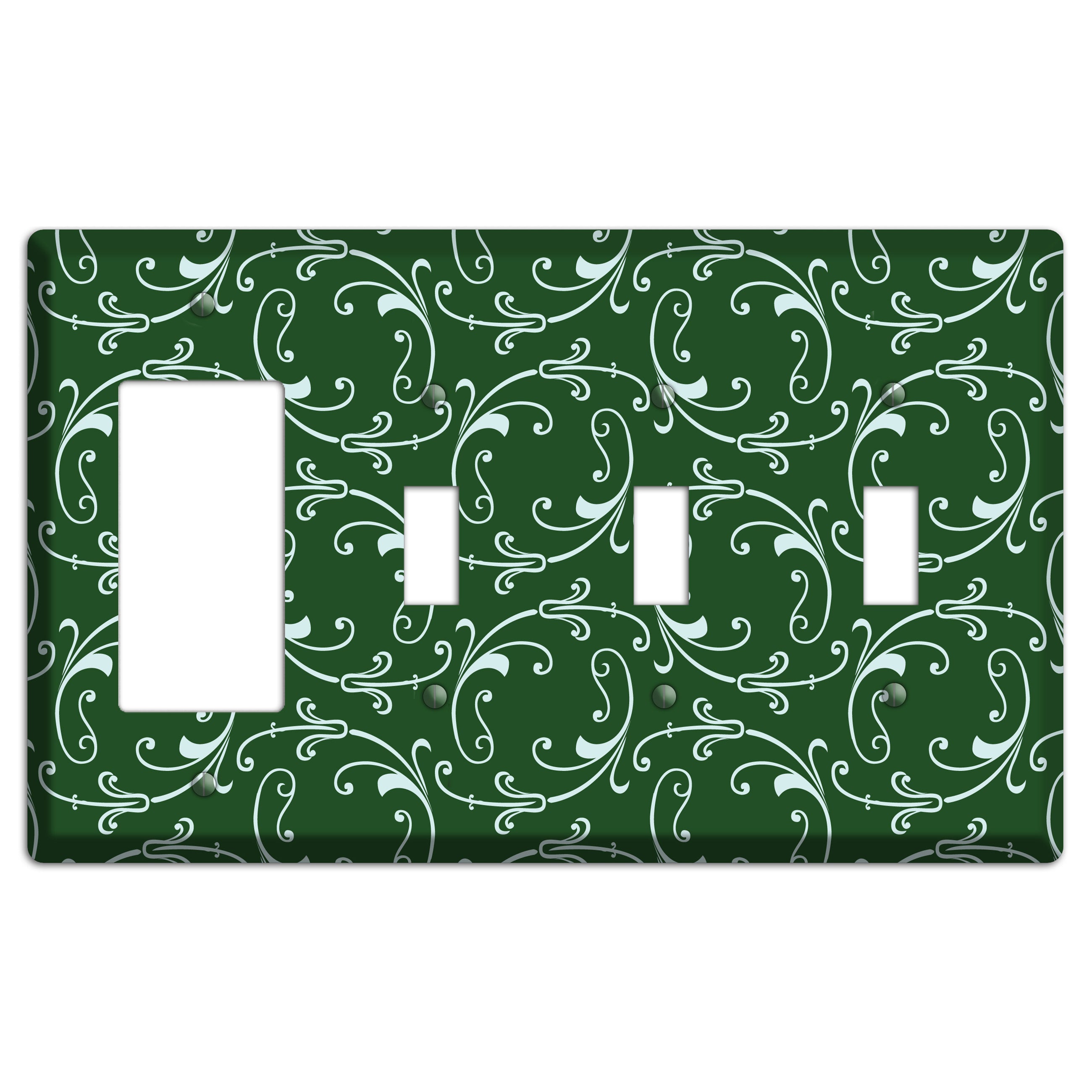 Green Victorian Sprig Rocker / 3 Toggle Wallplate