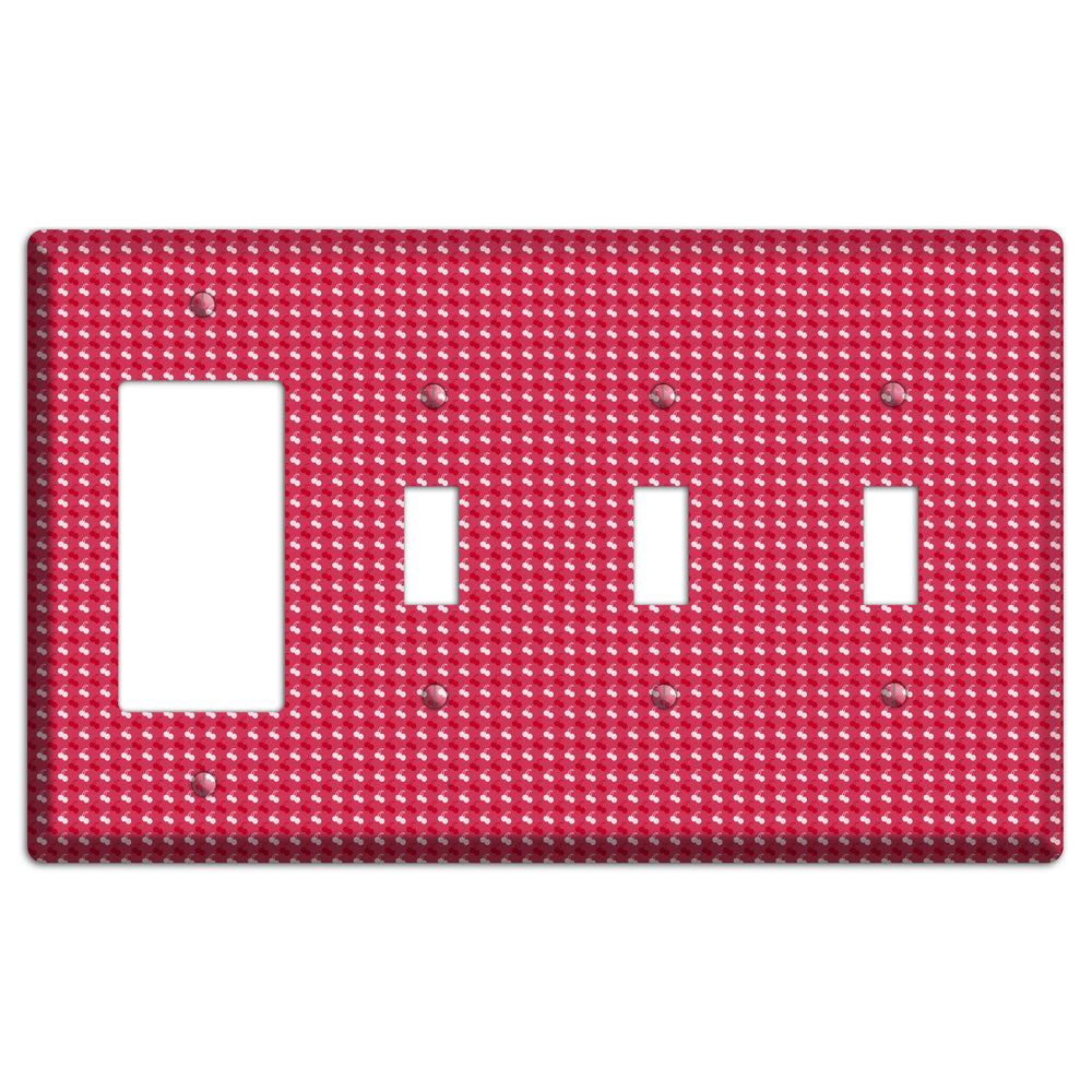 Red with White Motif Rocker / 3 Toggle Wallplate