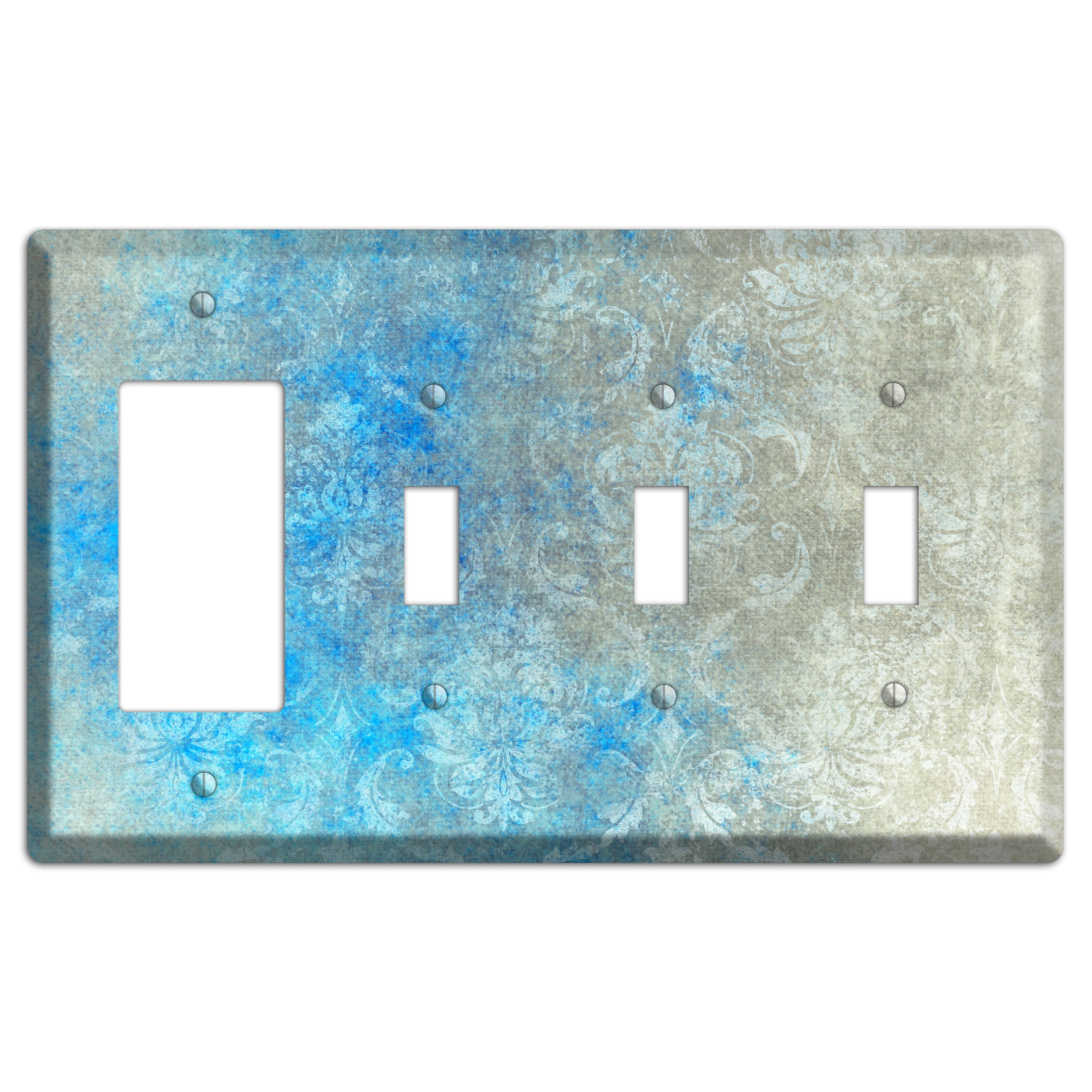 Picton Blue Whimsical Damask Rocker / 3 Toggle Wallplate