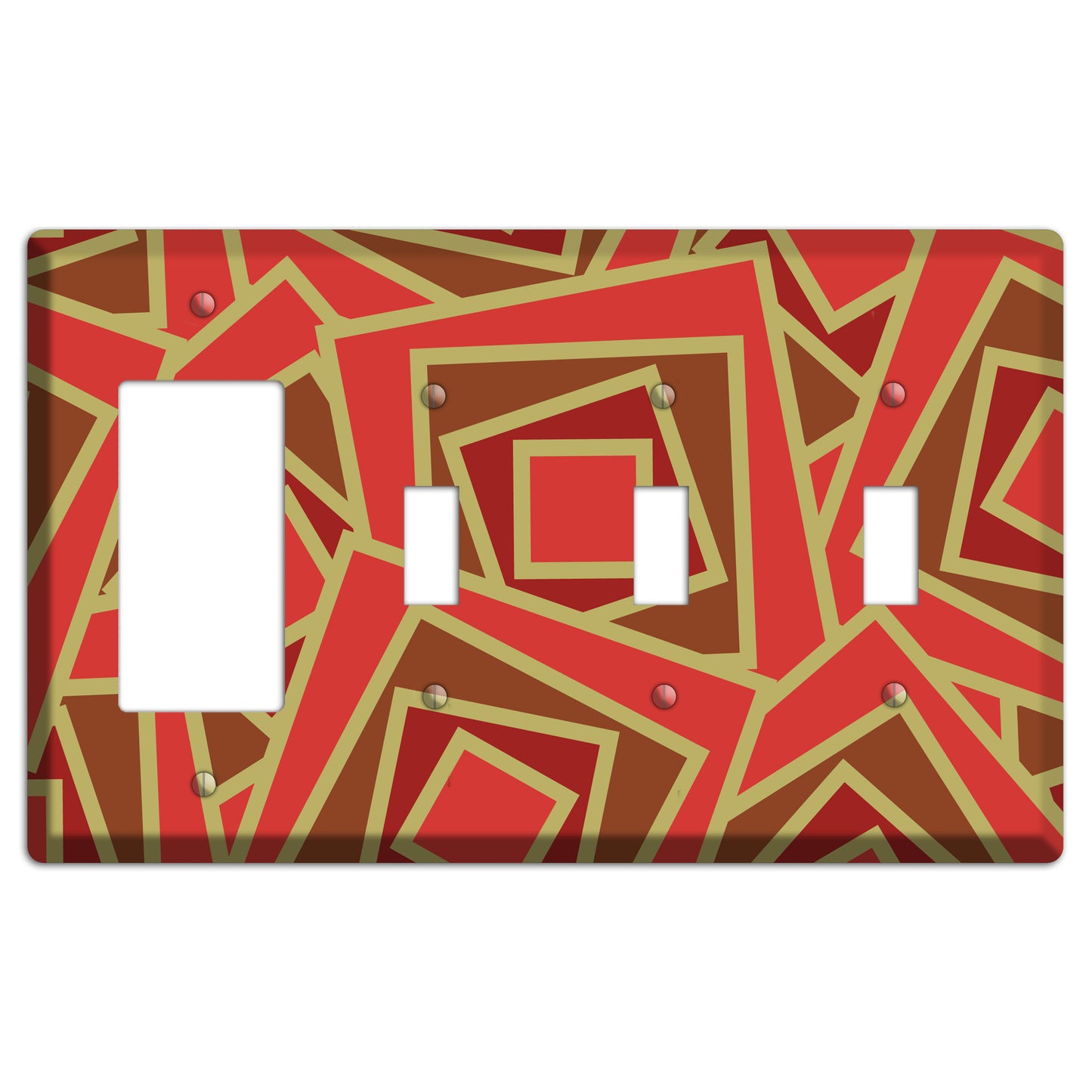 Red and Brown Retro Cubist Rocker / 3 Toggle Wallplate