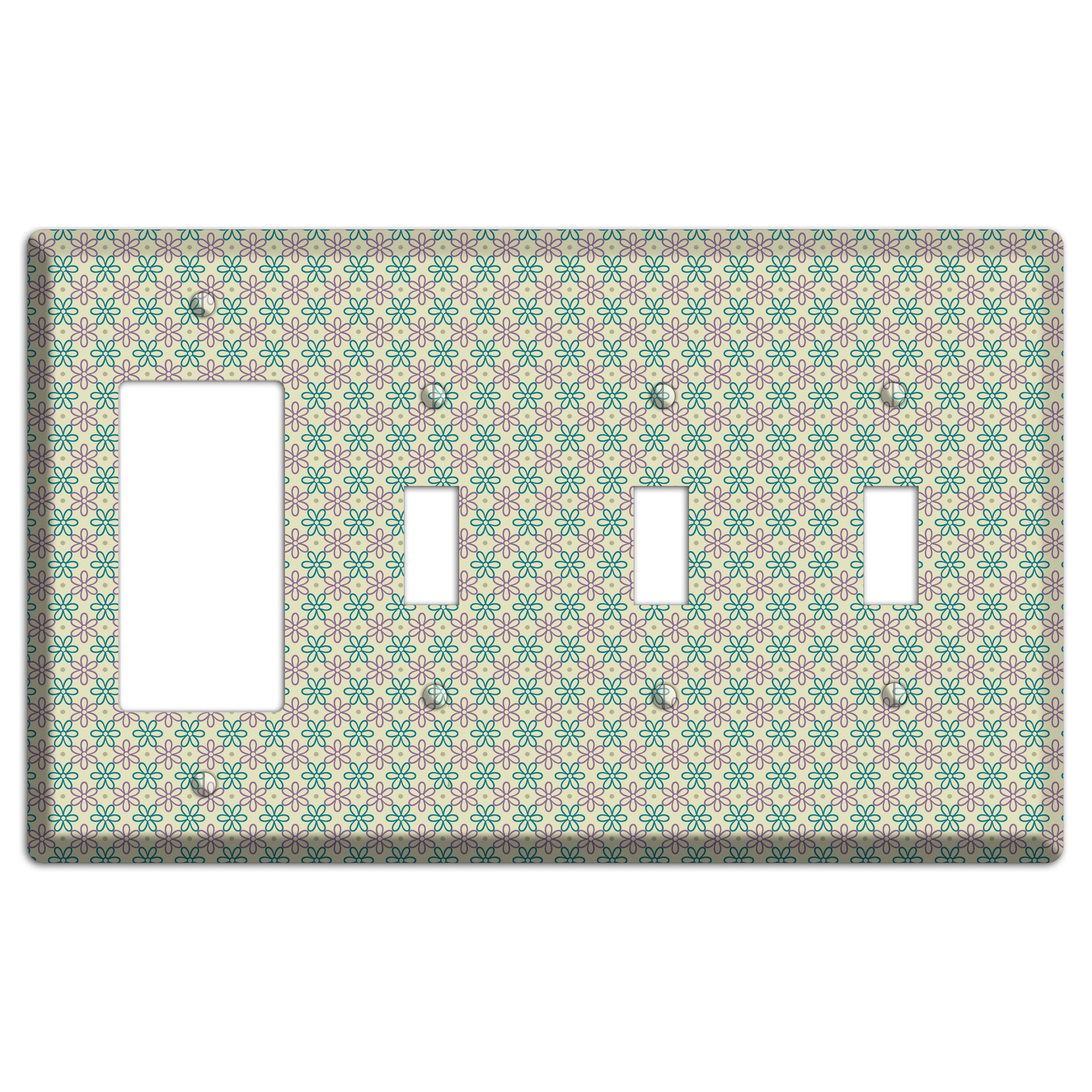 Large Green and Lavender Foulard Rocker / 3 Toggle Wallplate