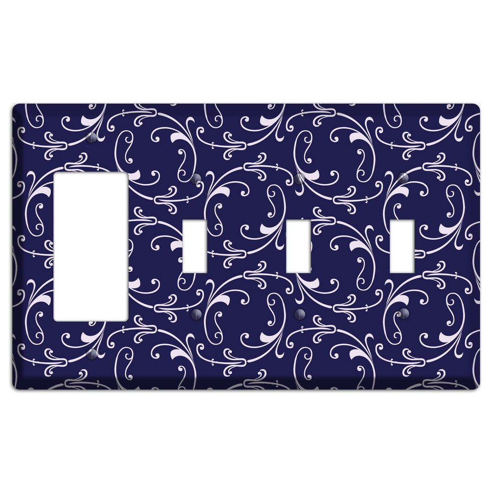 Navy Victorian Sprig Rocker / 3 Toggle Wallplate