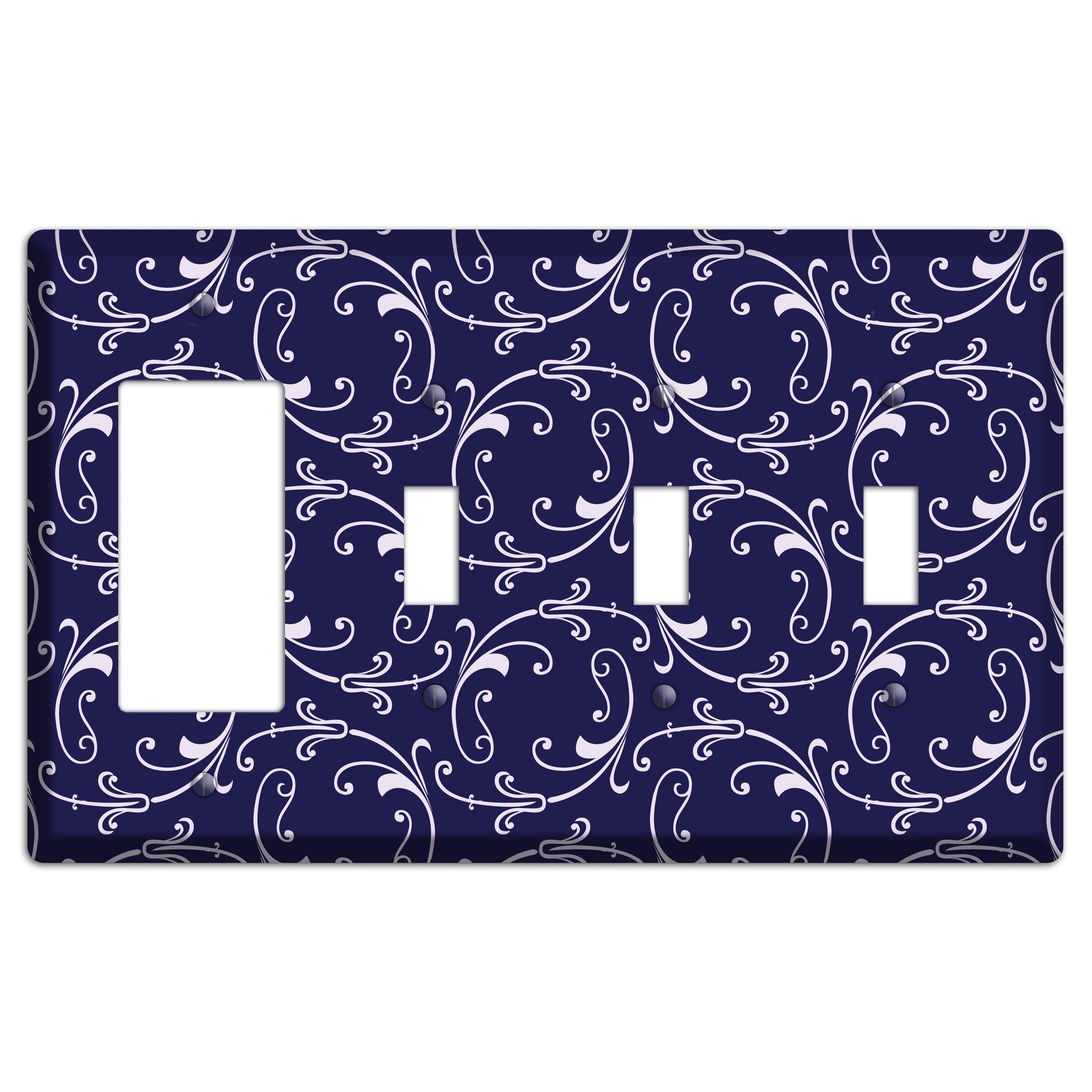 Navy Victorian Sprig Rocker / 3 Toggle Wallplate