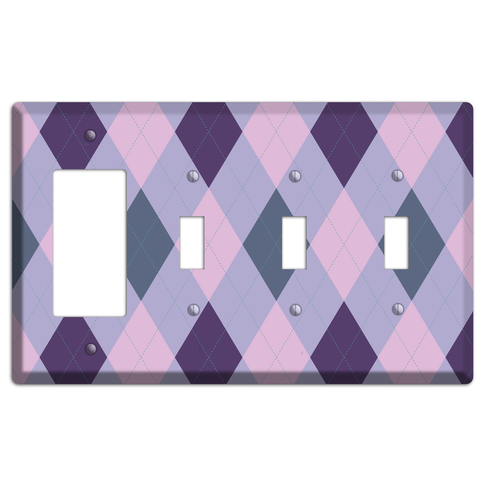 Lilac Argyle Rocker / 3 Toggle Wallplate