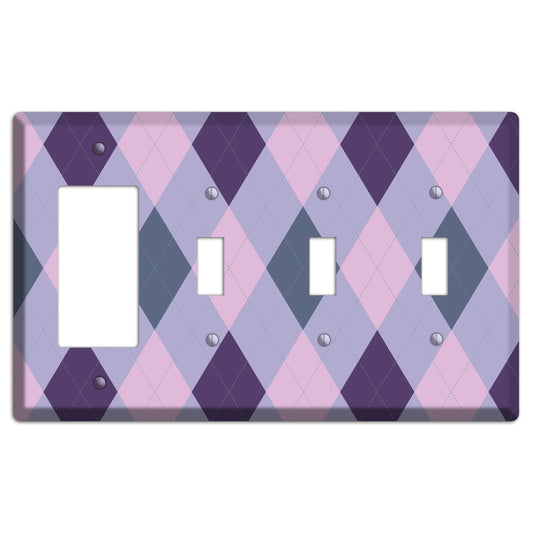 Lilac Argyle Rocker / 3 Toggle Wallplate
