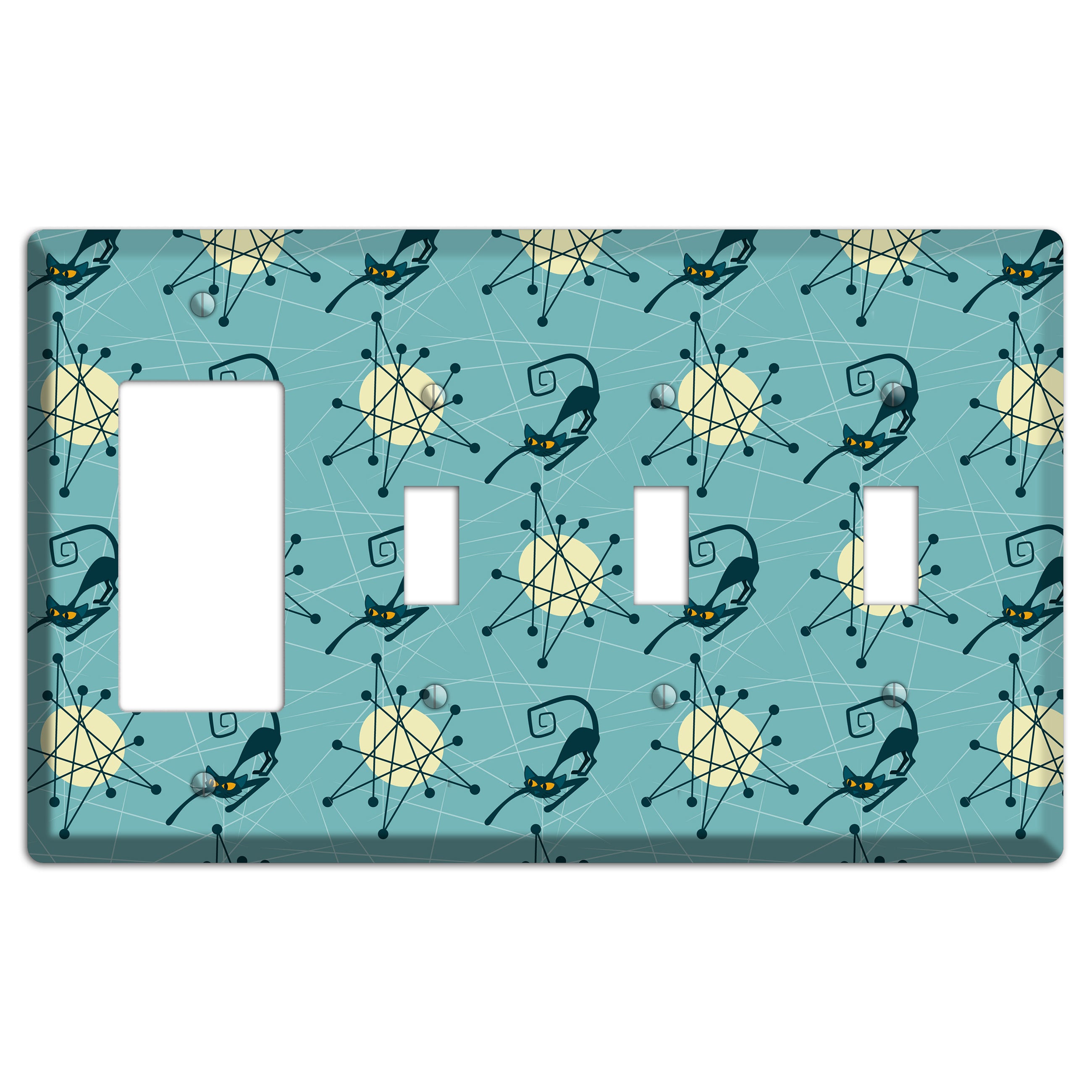 Atomic Black Cats Rocker / 3 Toggle Wallplate