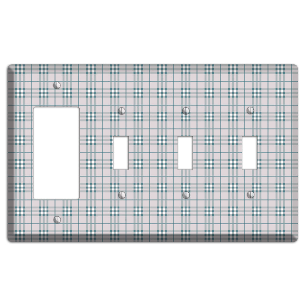 Multi Grey Plaid Rocker / 3 Toggle Wallplate