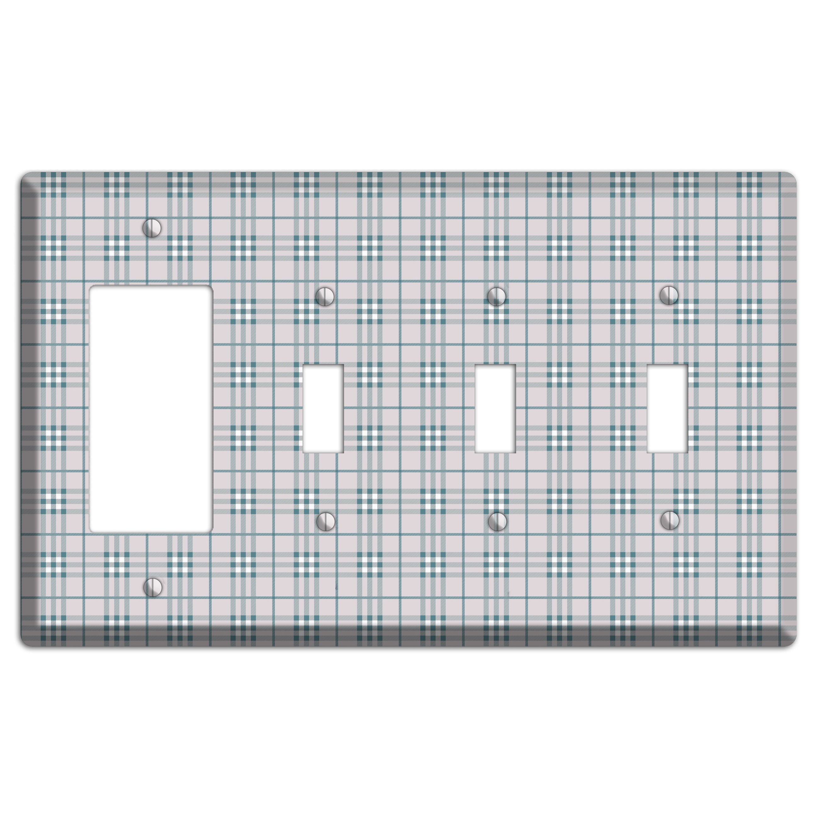 Multi Grey Plaid Rocker / 3 Toggle Wallplate