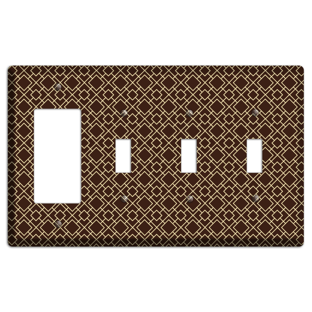 Asian Square Pattern Rocker / 3 Toggle Wallplate