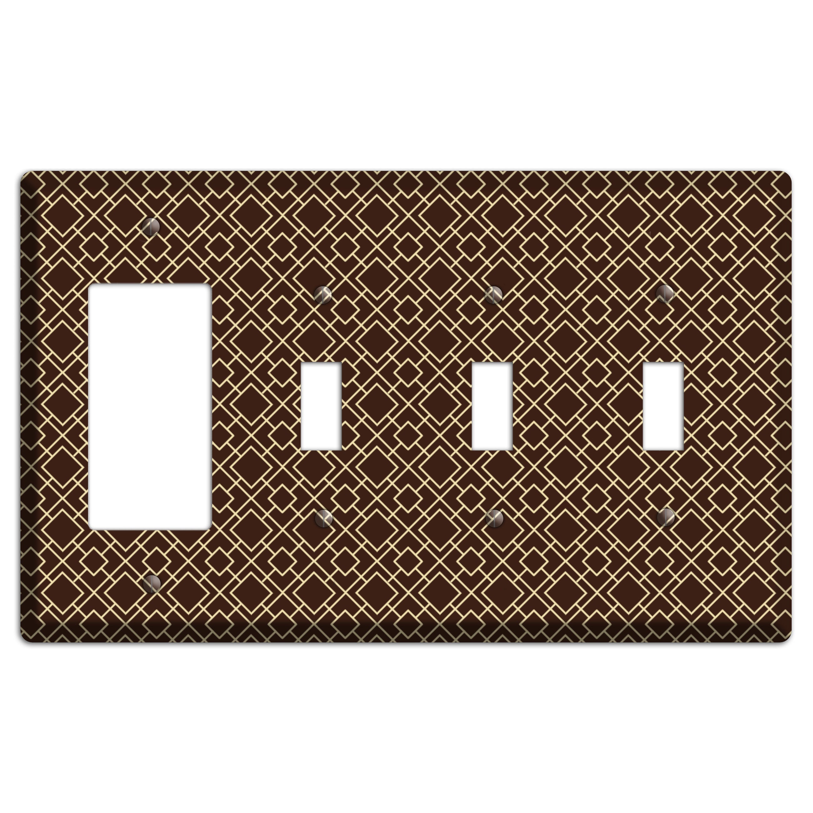 Asian Square Pattern Rocker / 3 Toggle Wallplate