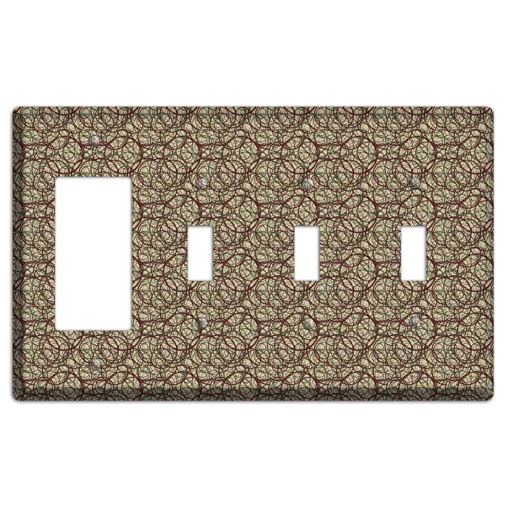 Brown and Burgundy Circles Rocker / 3 Toggle Wallplate