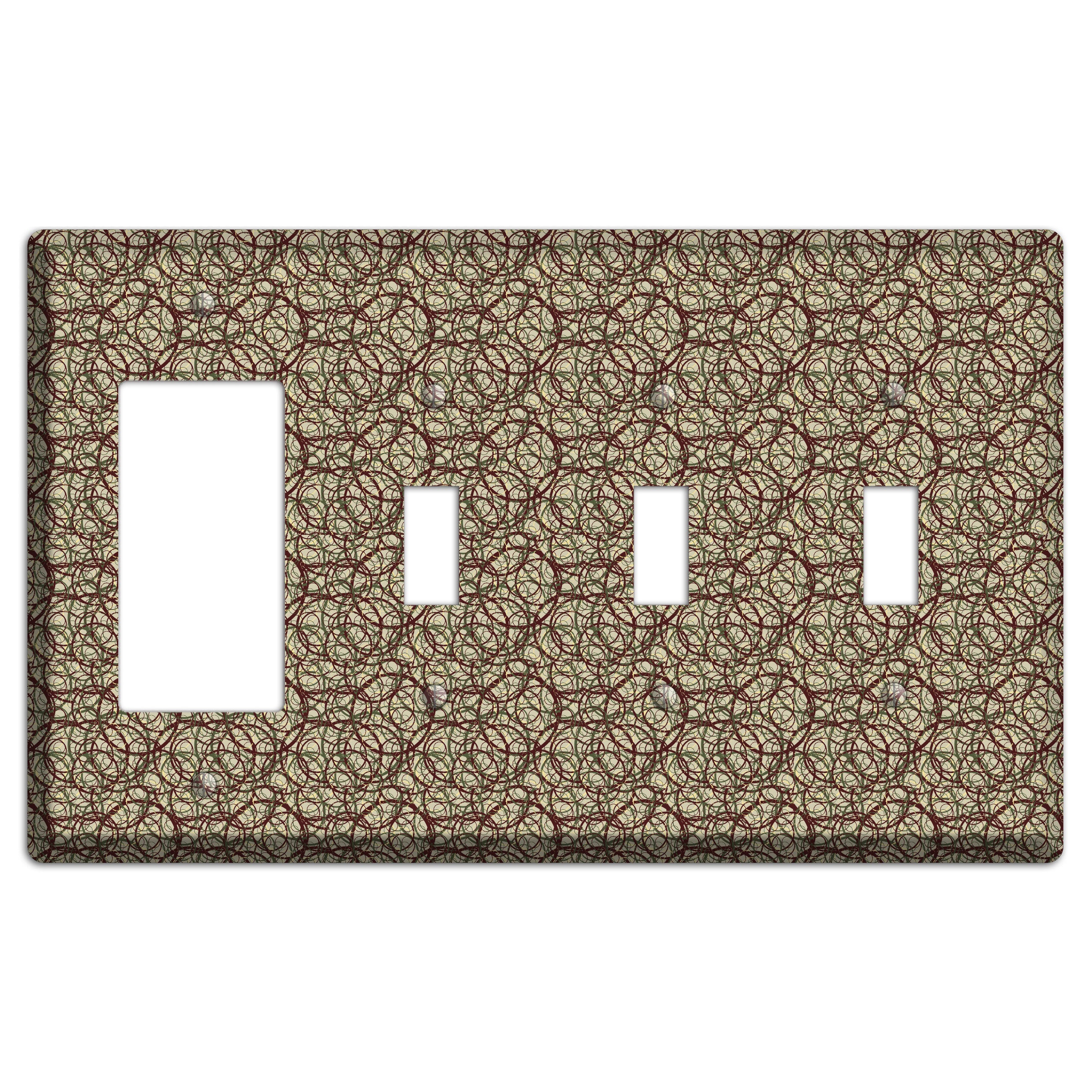 Brown and Burgundy Circles Rocker / 3 Toggle Wallplate