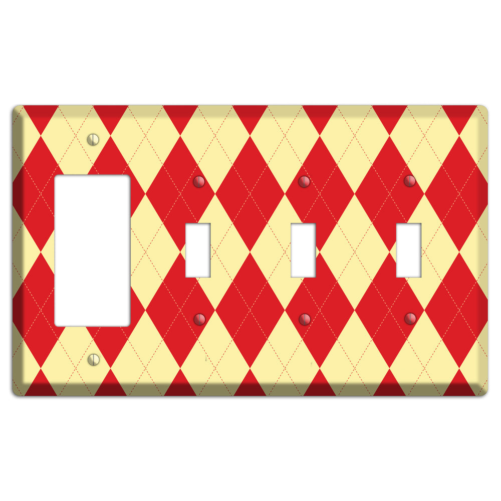 Orange and Yellow Argyle Rocker / 3 Toggle Wallplate