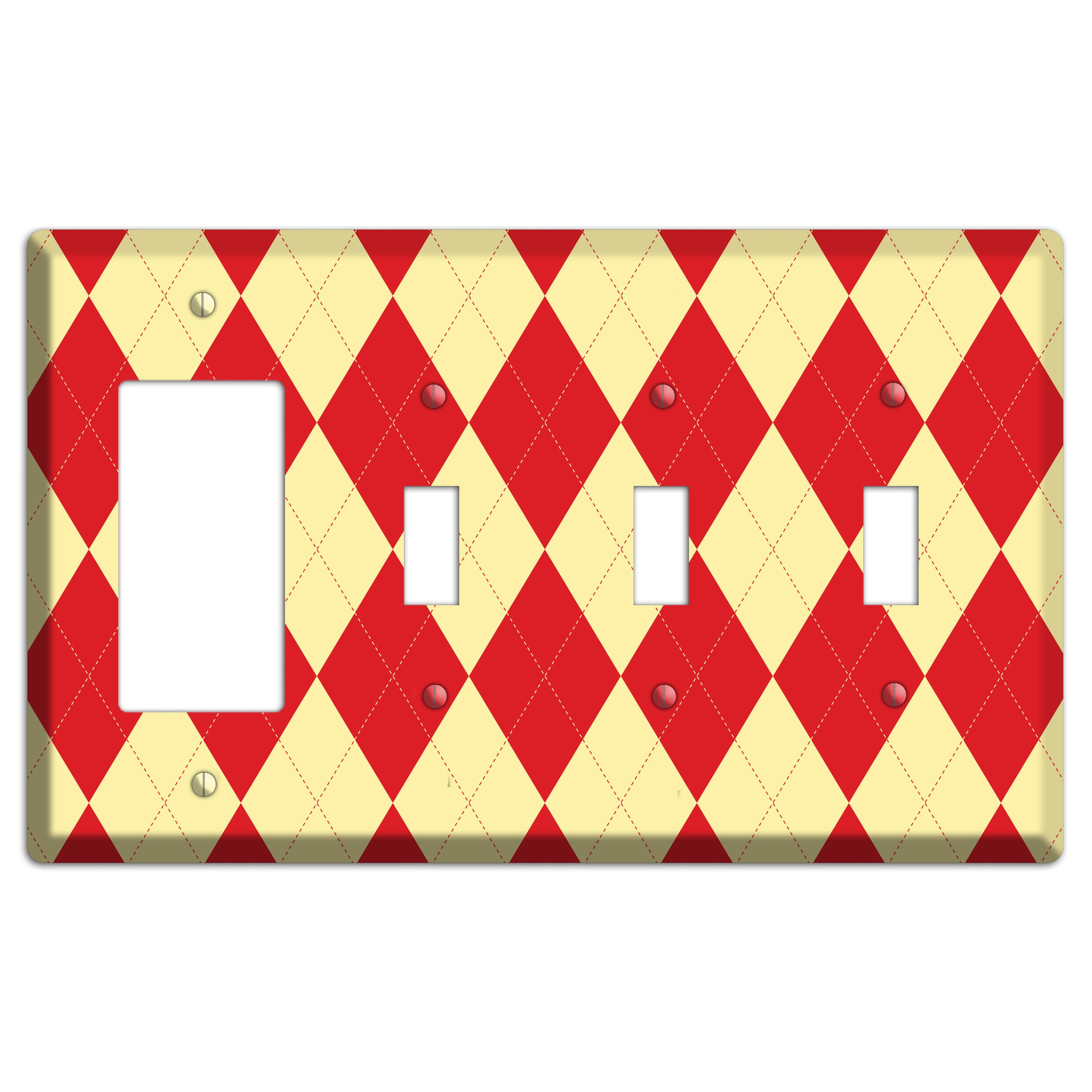 Orange and Yellow Argyle Rocker / 3 Toggle Wallplate