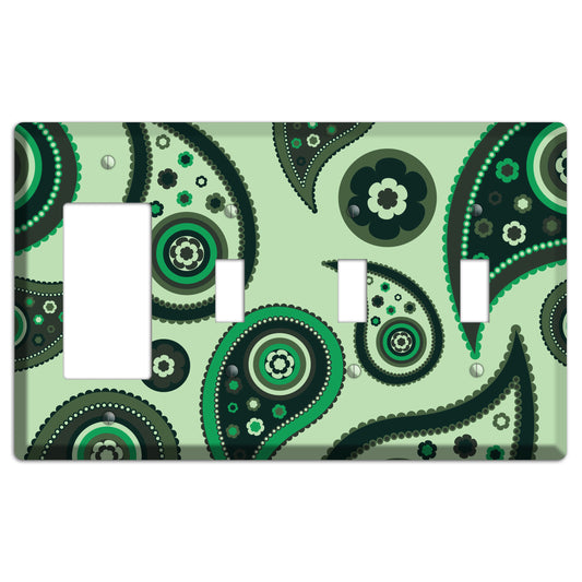 Green Paisley Rocker / 3 Toggle Wallplate