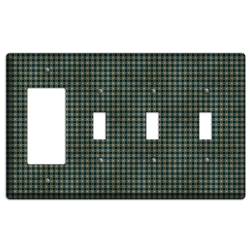 Dark Green Grunge Tiled Tiny Arabesque Rocker / 3 Toggle Wallplate