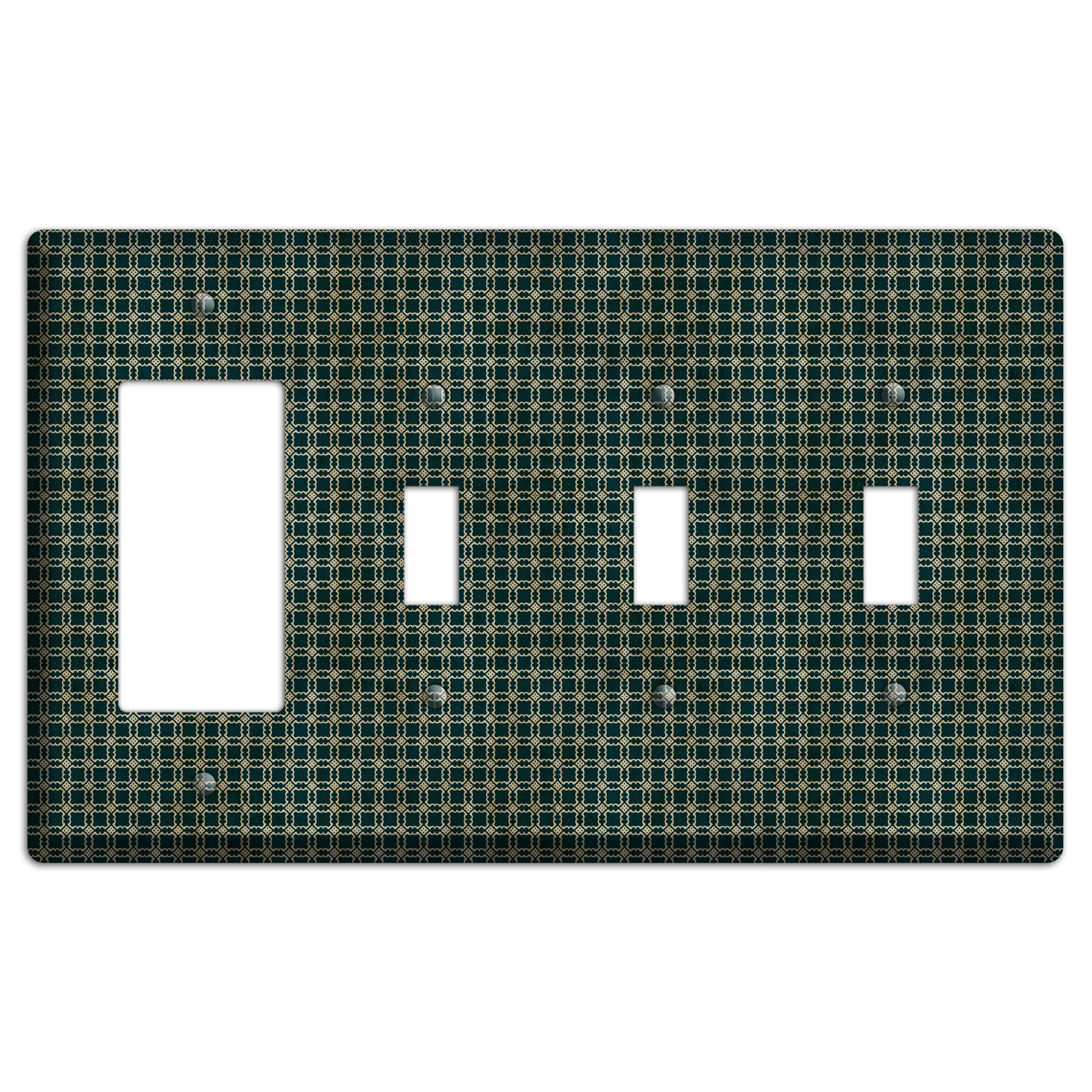 Dark Green Grunge Tiled Tiny Arabesque Rocker / 3 Toggle Wallplate