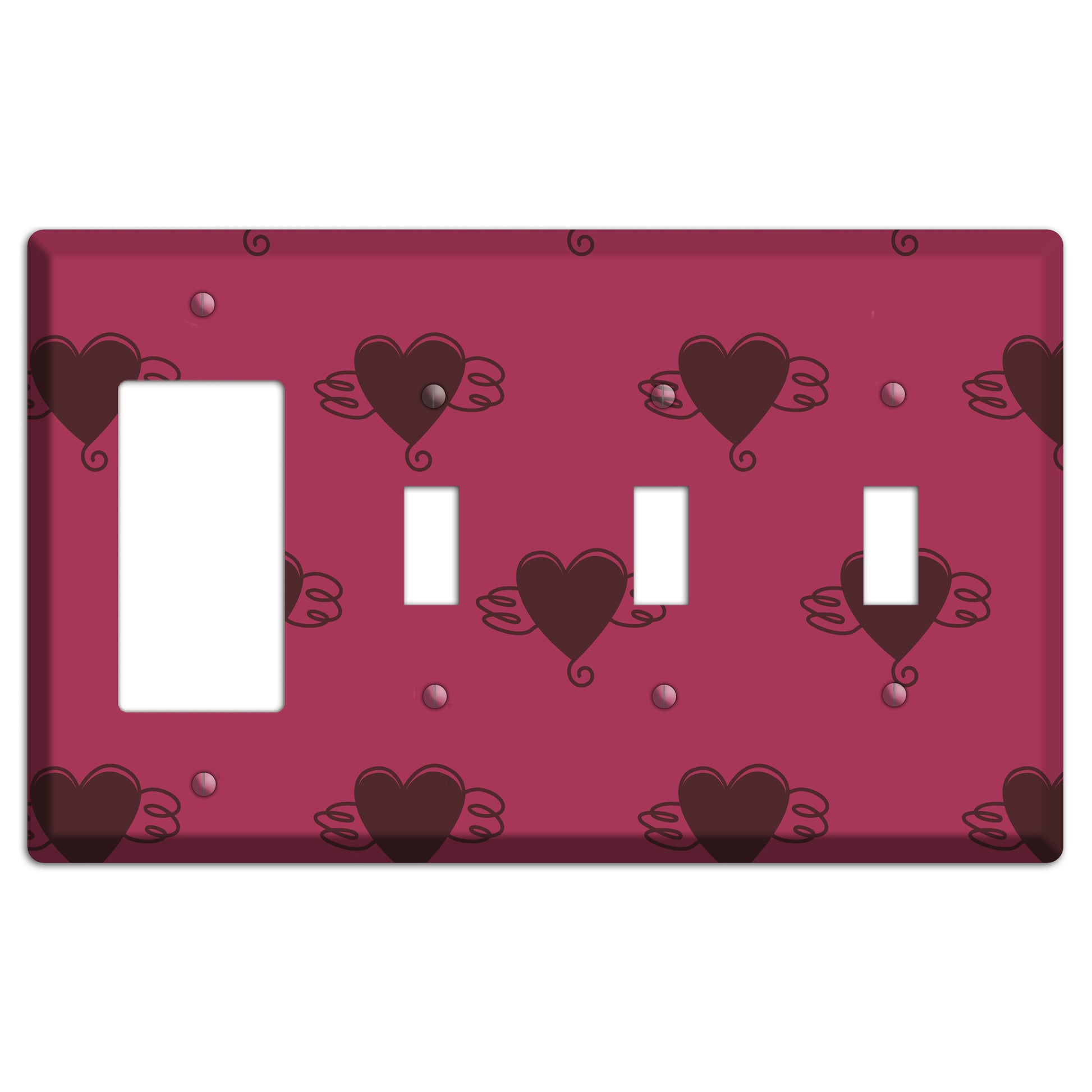 Fuschia Winged Hearts 2 Rocker / 3 Toggle Wallplate