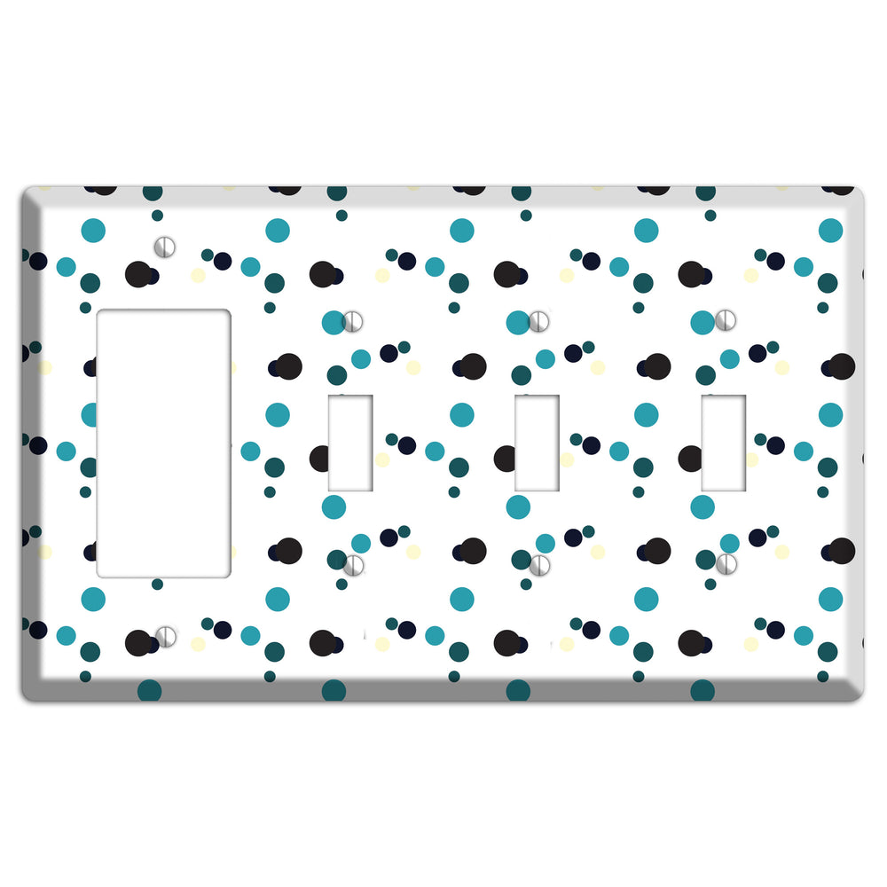 White with Teal and Black Multi Dots Rocker / 3 Toggle Wallplate