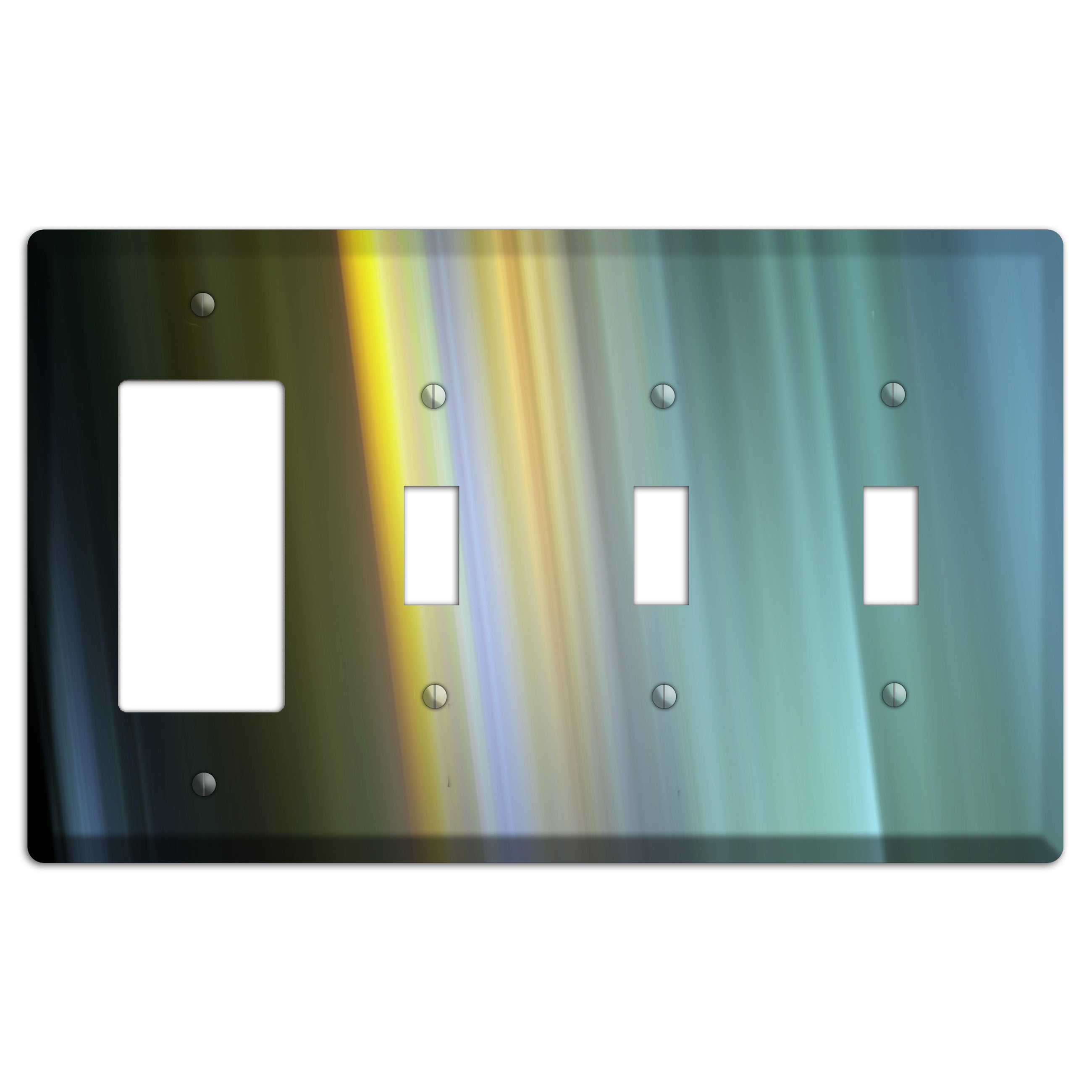 Black with Yellow Ray of Light Rocker / 3 Toggle Wallplate