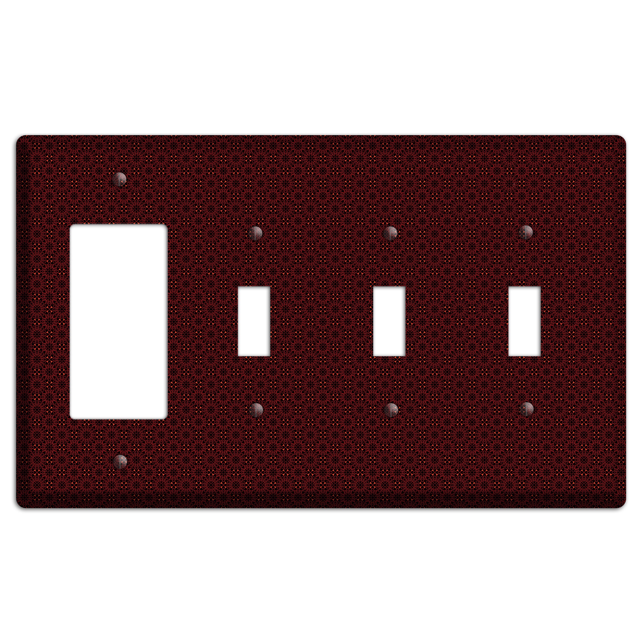 Maroon Checkered Foulard Rocker / 3 Toggle Wallplate