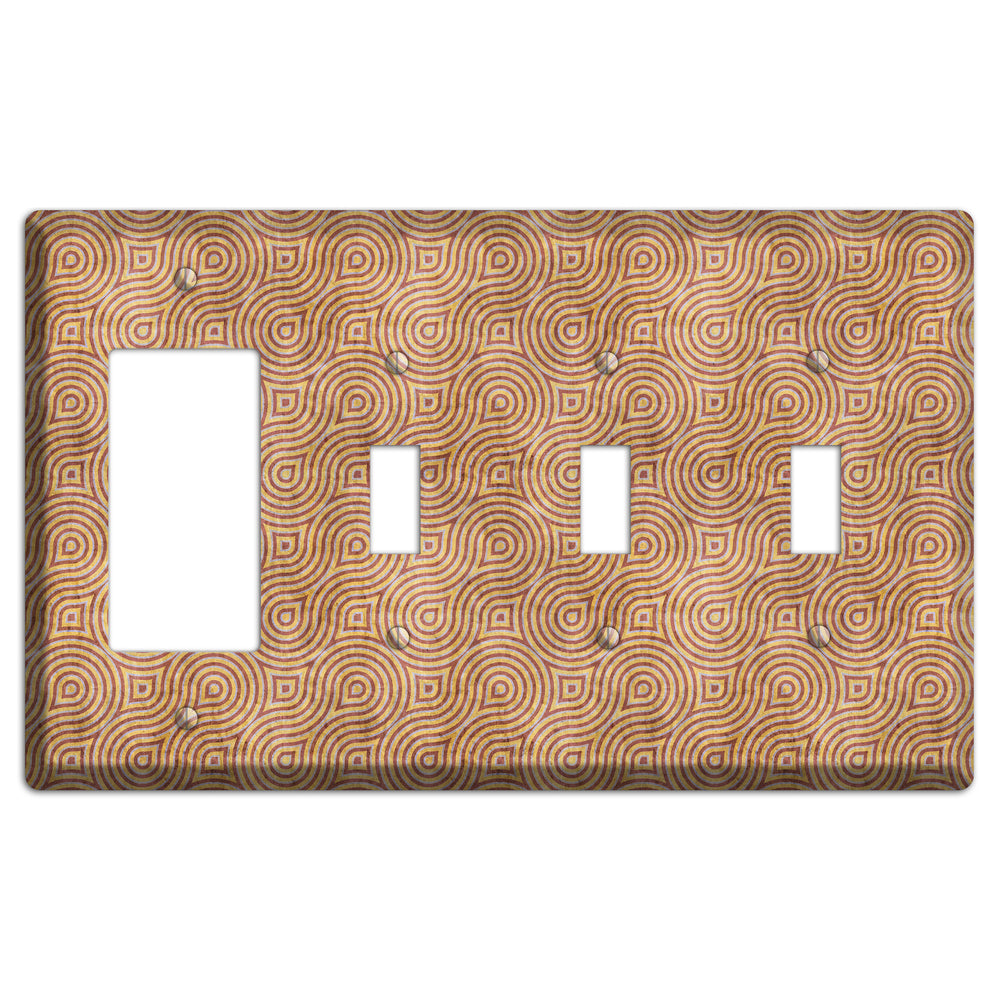 Beige and Red Swirl Rocker / 3 Toggle Wallplate