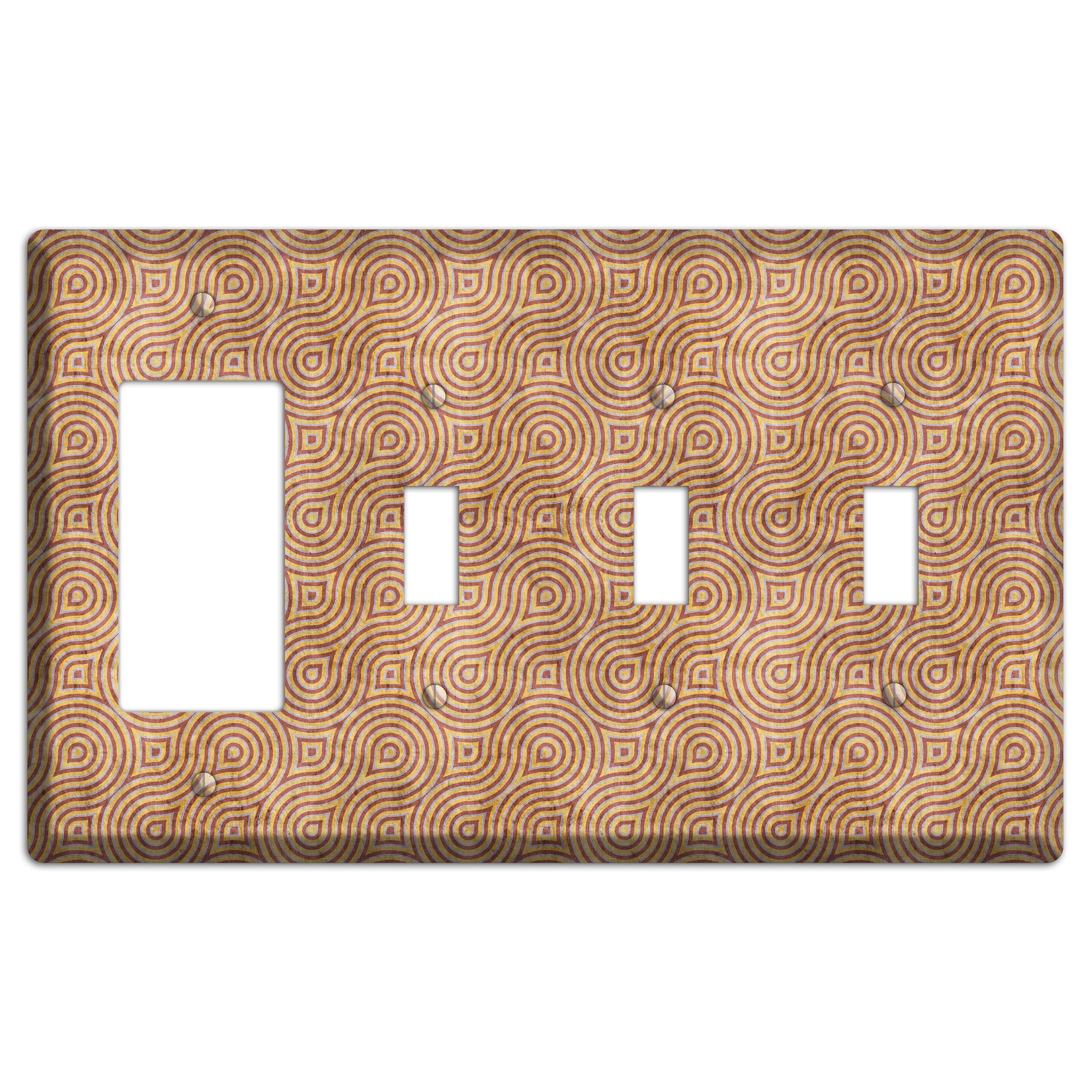 Beige and Red Swirl Rocker / 3 Toggle Wallplate