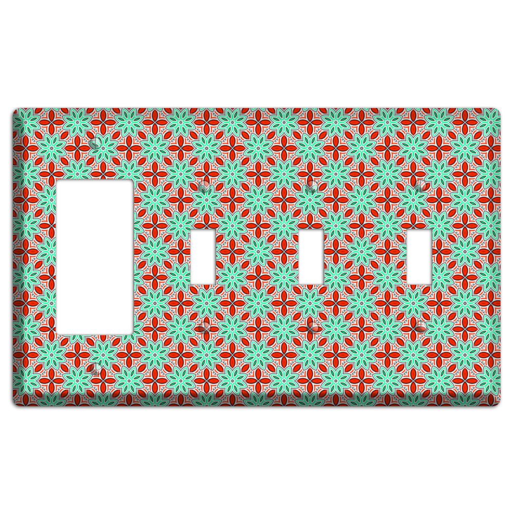 Green and Red Foulard 2 Rocker / 3 Toggle Wallplate