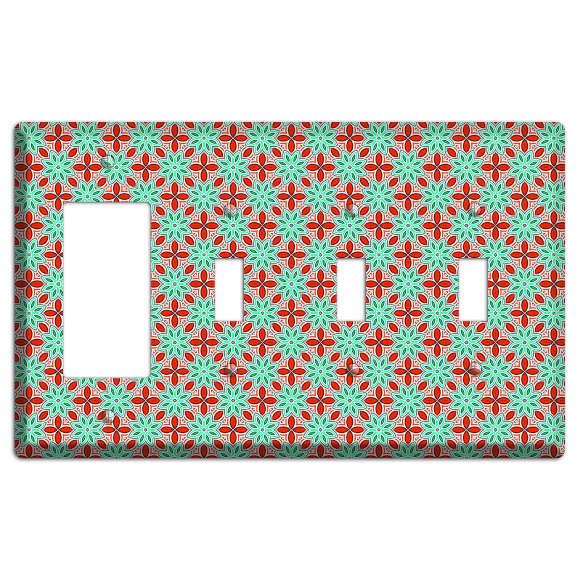 Green and Red Foulard 2 Rocker / 3 Toggle Wallplate