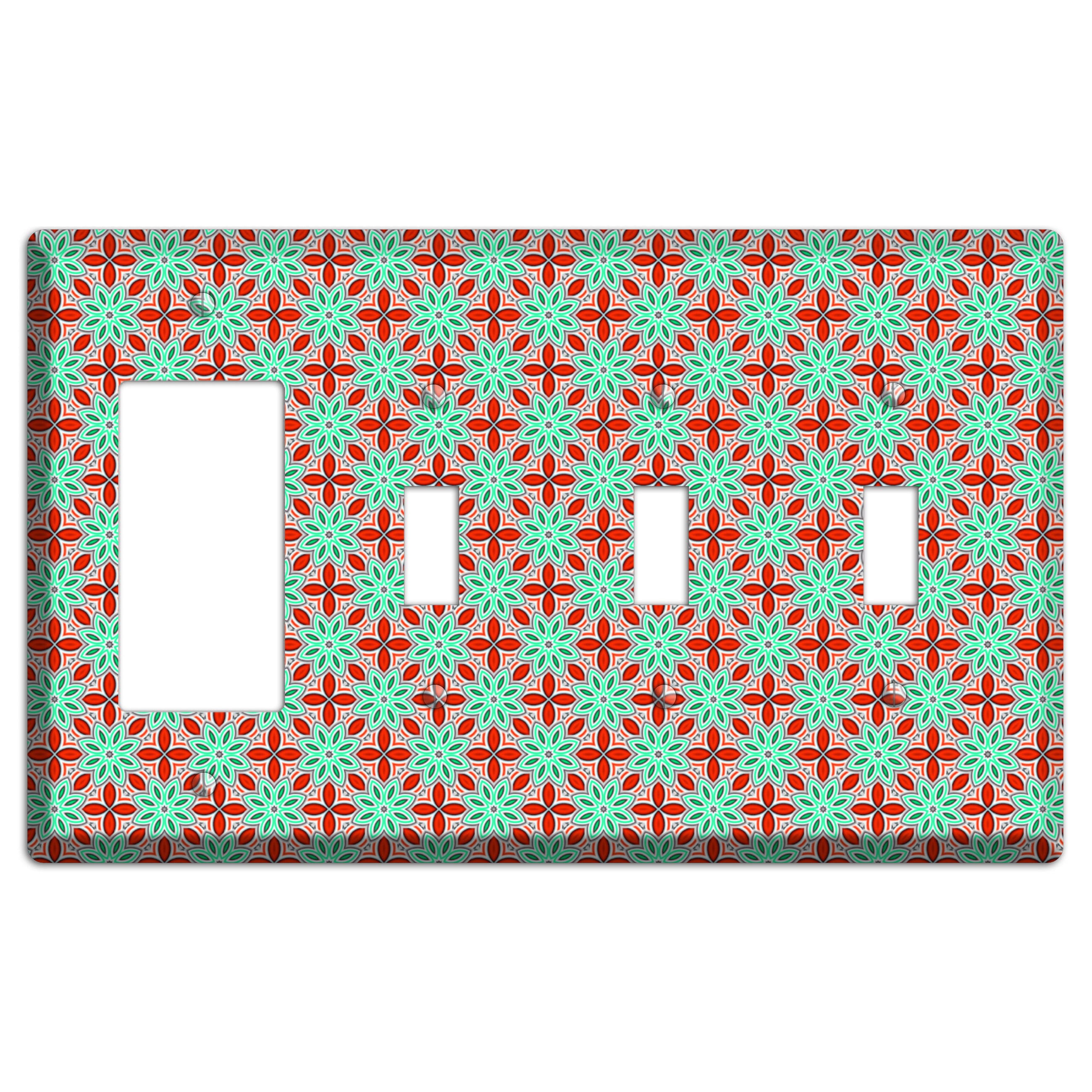 Green and Red Foulard 2 Rocker / 3 Toggle Wallplate