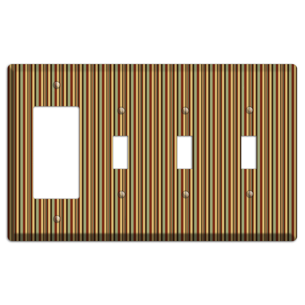 Red and Green Stripes Rocker / 3 Toggle Wallplate