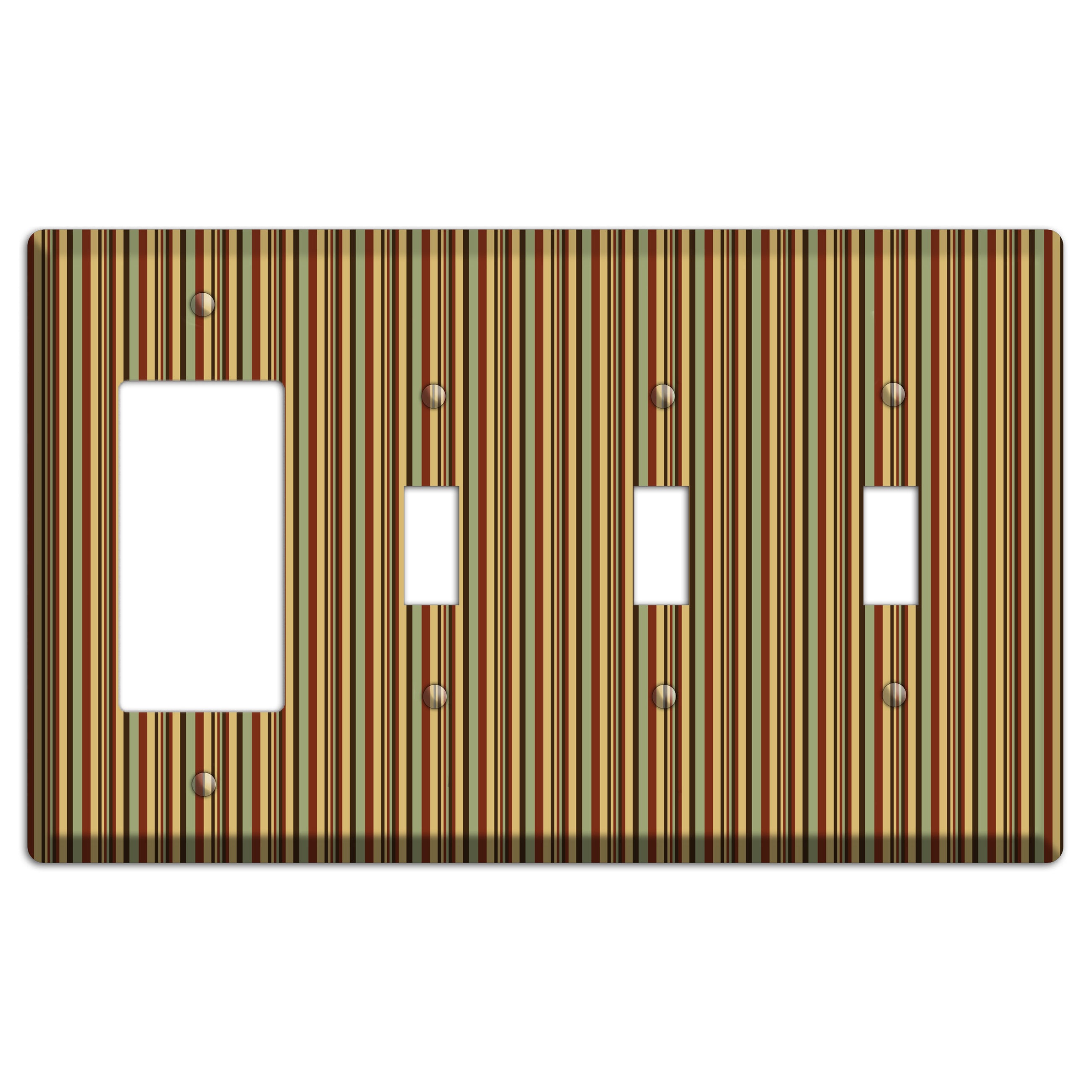 Red and Green Stripes Rocker / 3 Toggle Wallplate