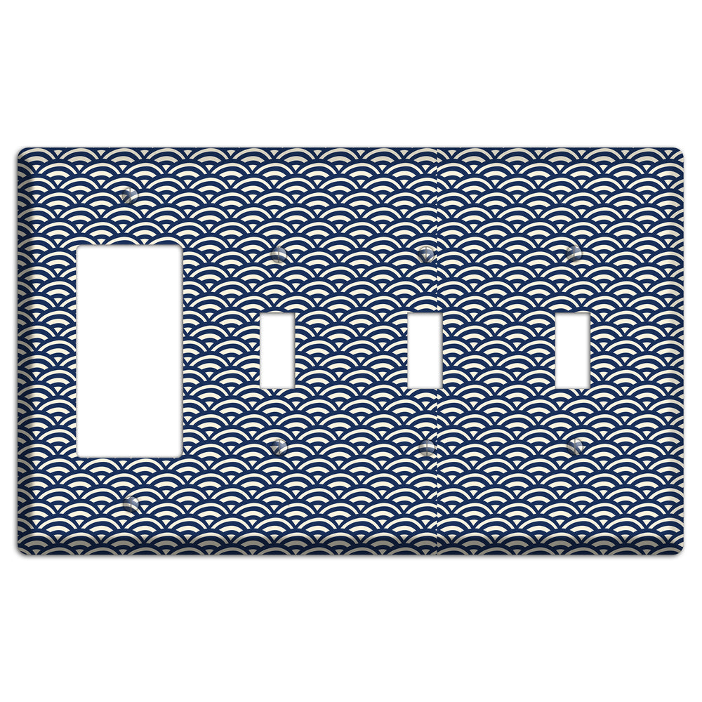 Navy Scallop Print Rocker / 3 Toggle Wallplate