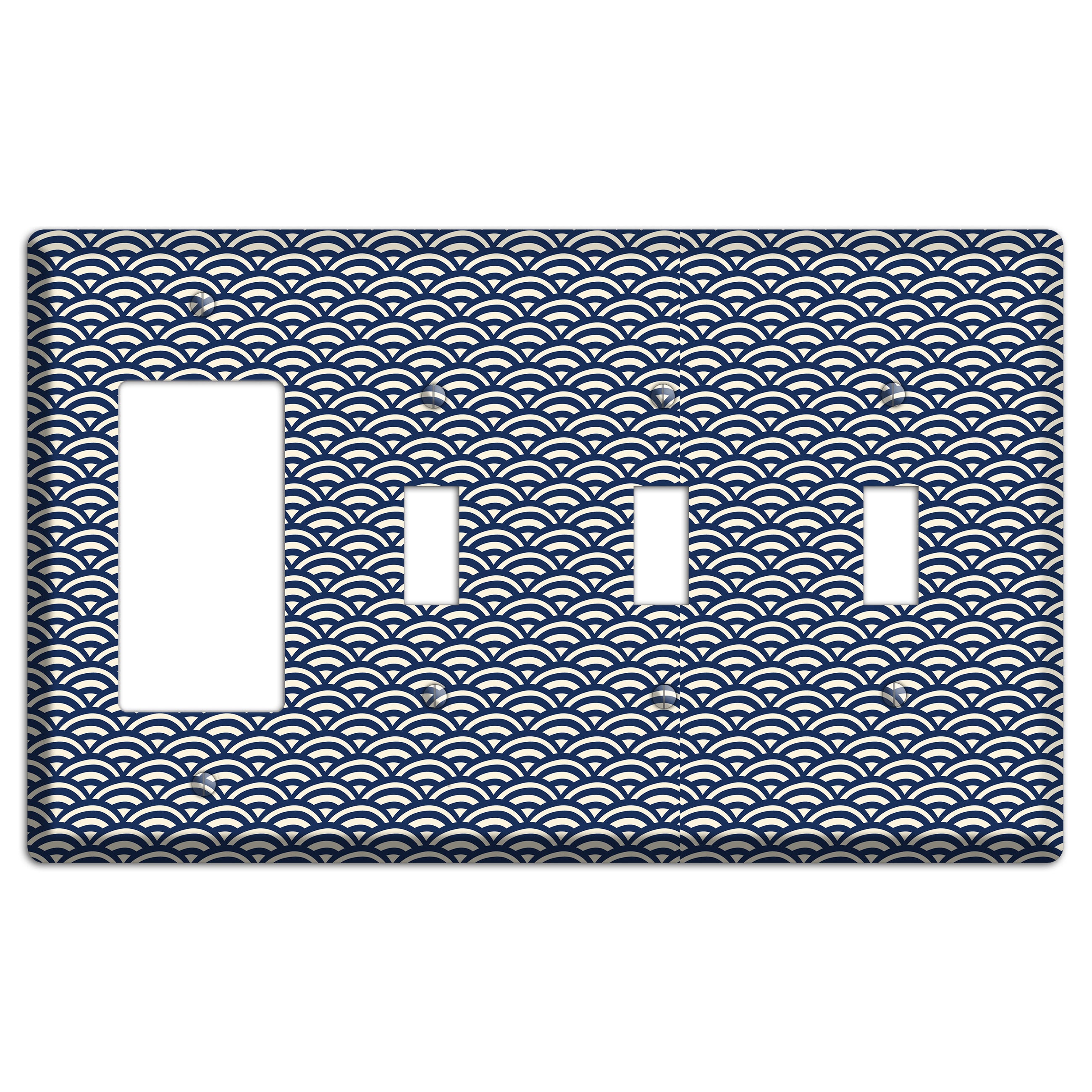 Navy Scallop Print Rocker / 3 Toggle Wallplate