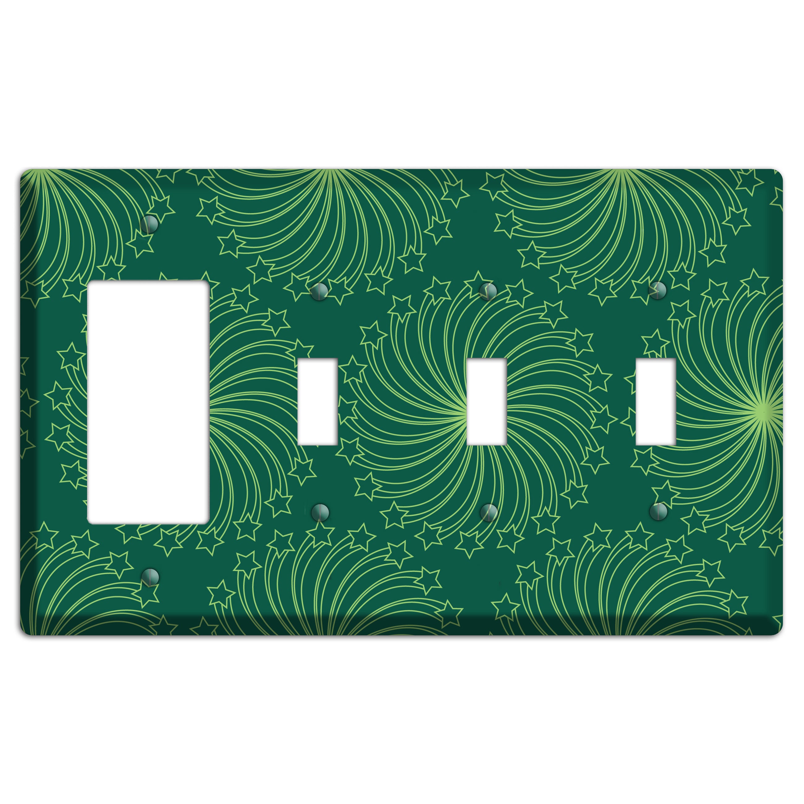 Multi Green Star Swirl Rocker / 3 Toggle Wallplate