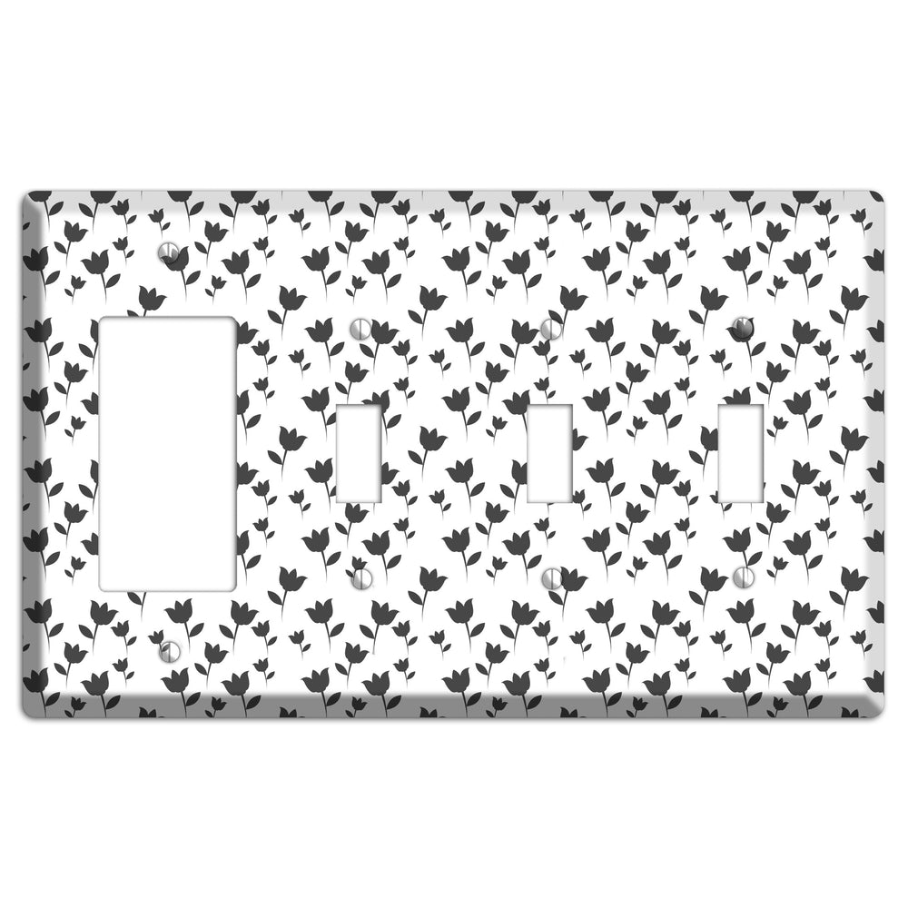 Black and White Tulips Rocker / 3 Toggle Wallplate