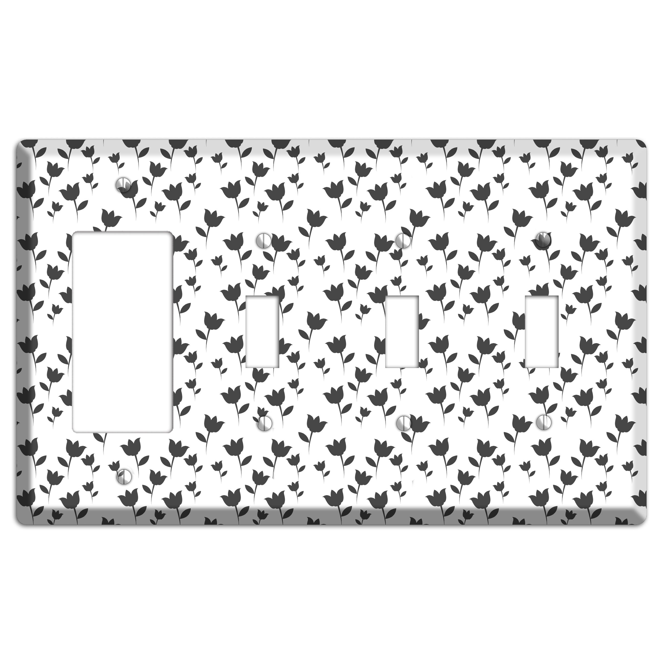 Black and White Tulips Rocker / 3 Toggle Wallplate