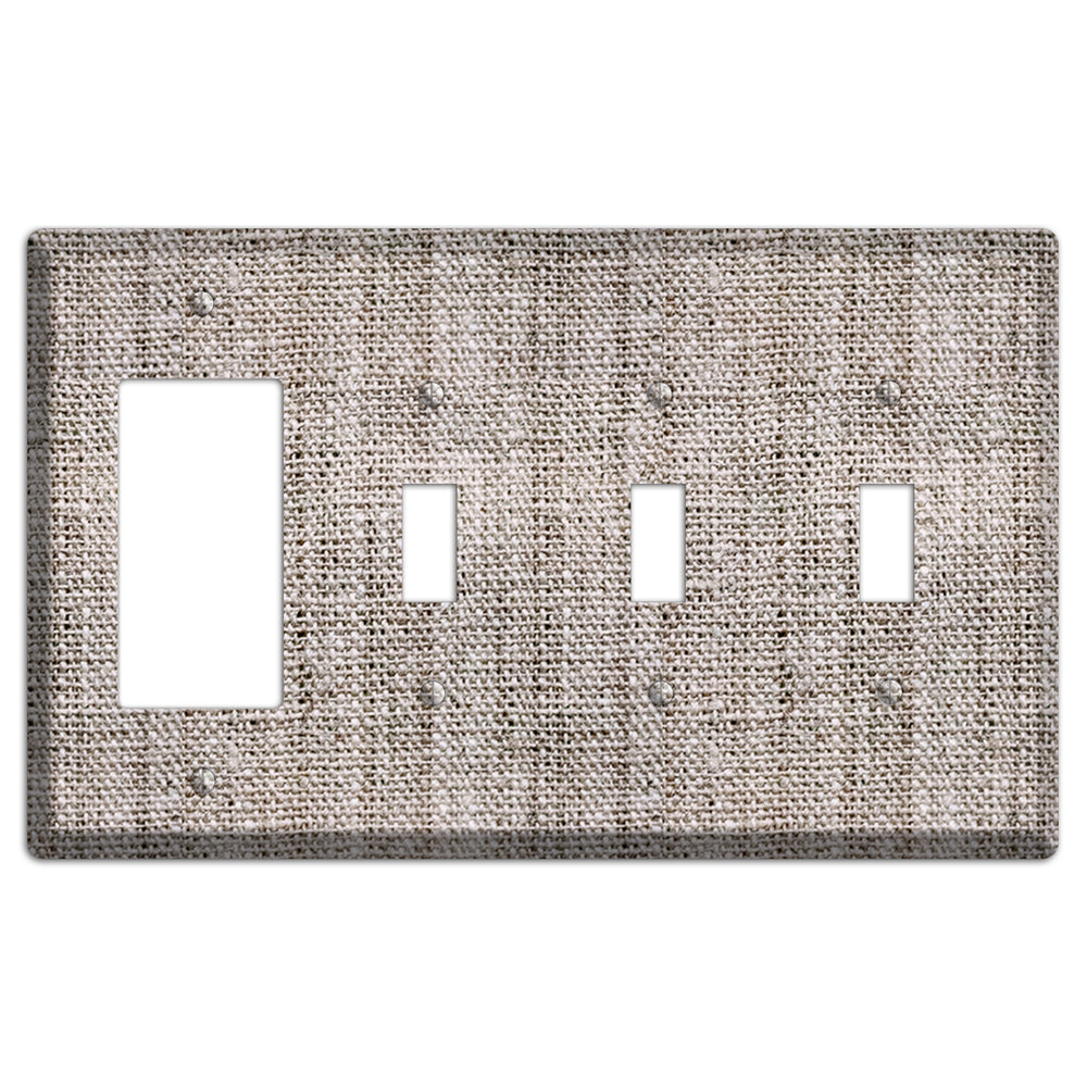Natural Gray Burlap Rocker / 3 Toggle Wallplate