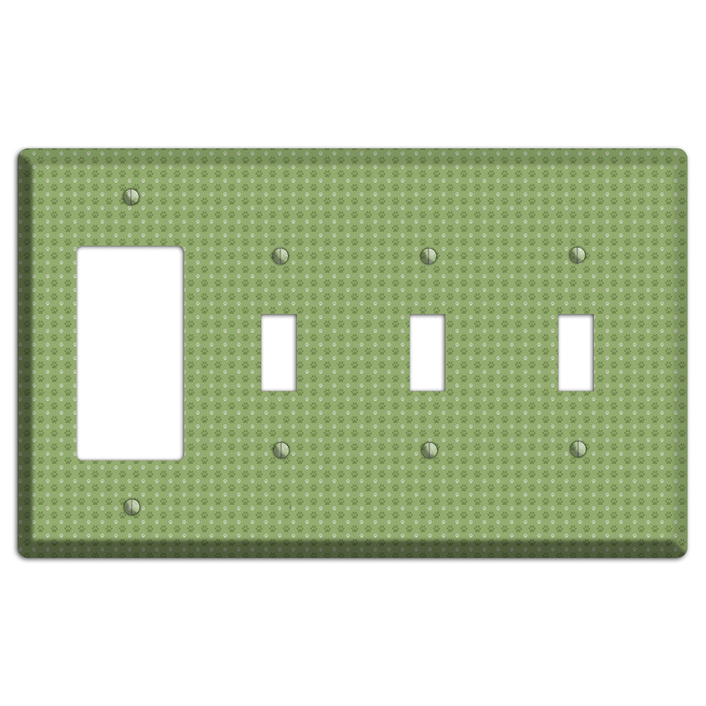 Green Paw Prints Rocker / 3 Toggle Wallplate