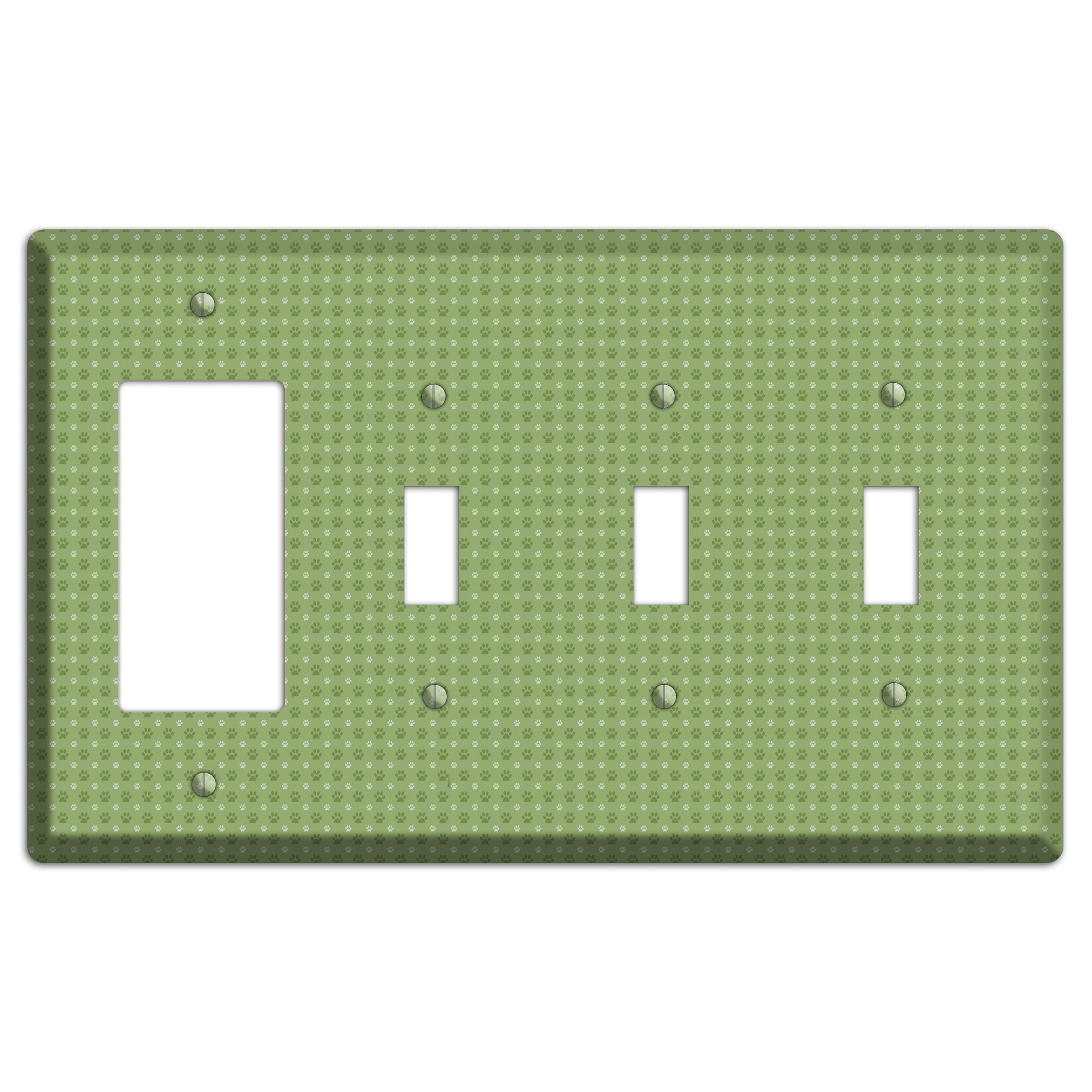 Green Paw Prints Rocker / 3 Toggle Wallplate