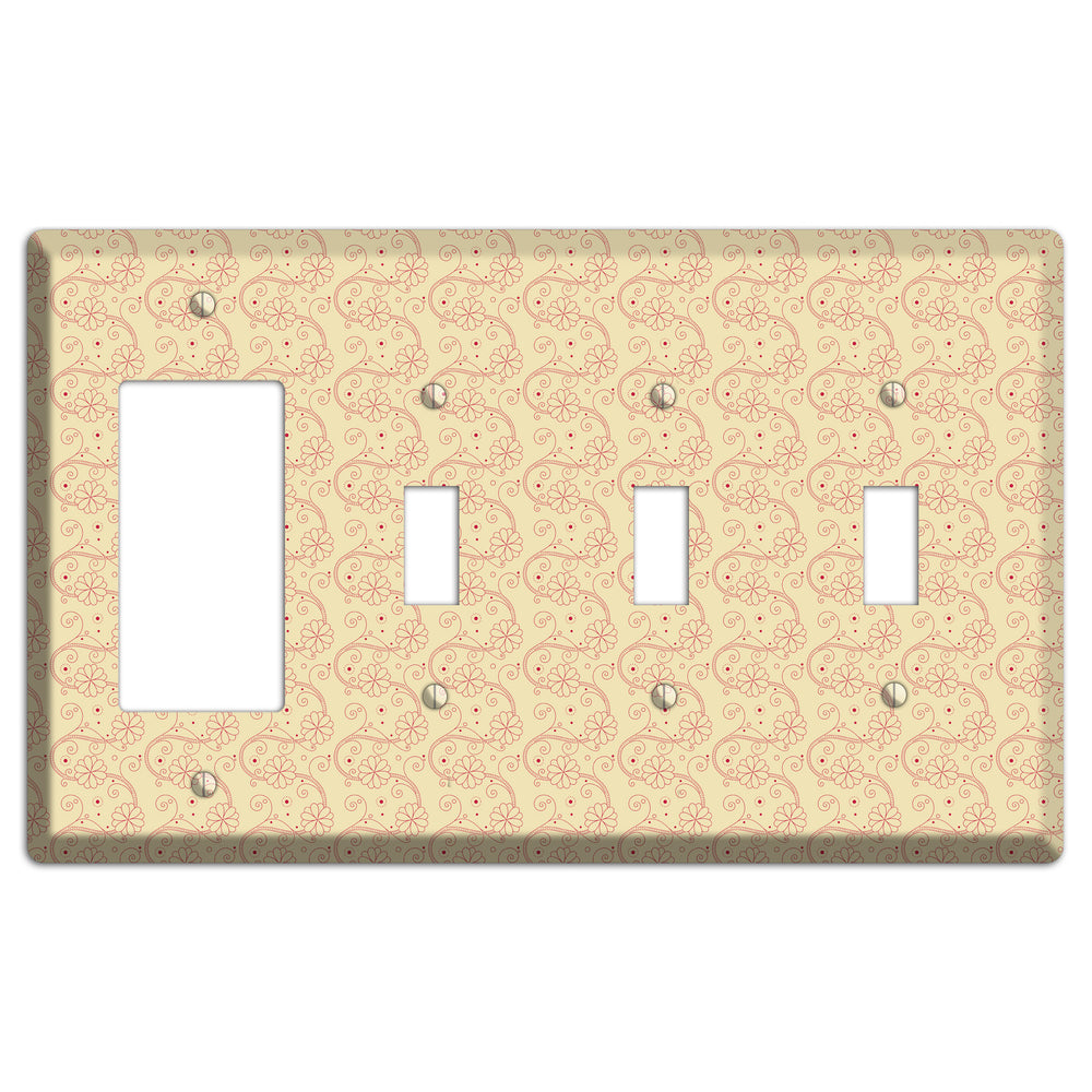Tiny Off White Floral Swirl Rocker / 3 Toggle Wallplate