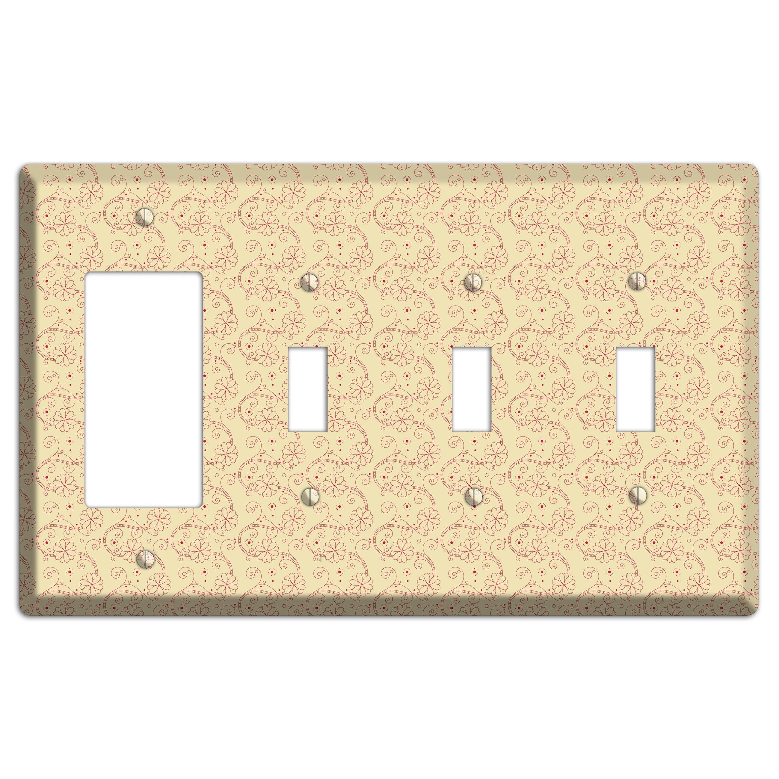 Tiny Off White Floral Swirl Rocker / 3 Toggle Wallplate
