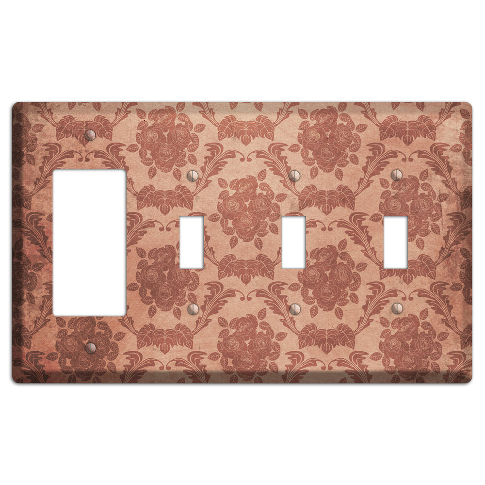 Old Rose Vintage Rose Damask Rocker / 3 Toggle Wallplate